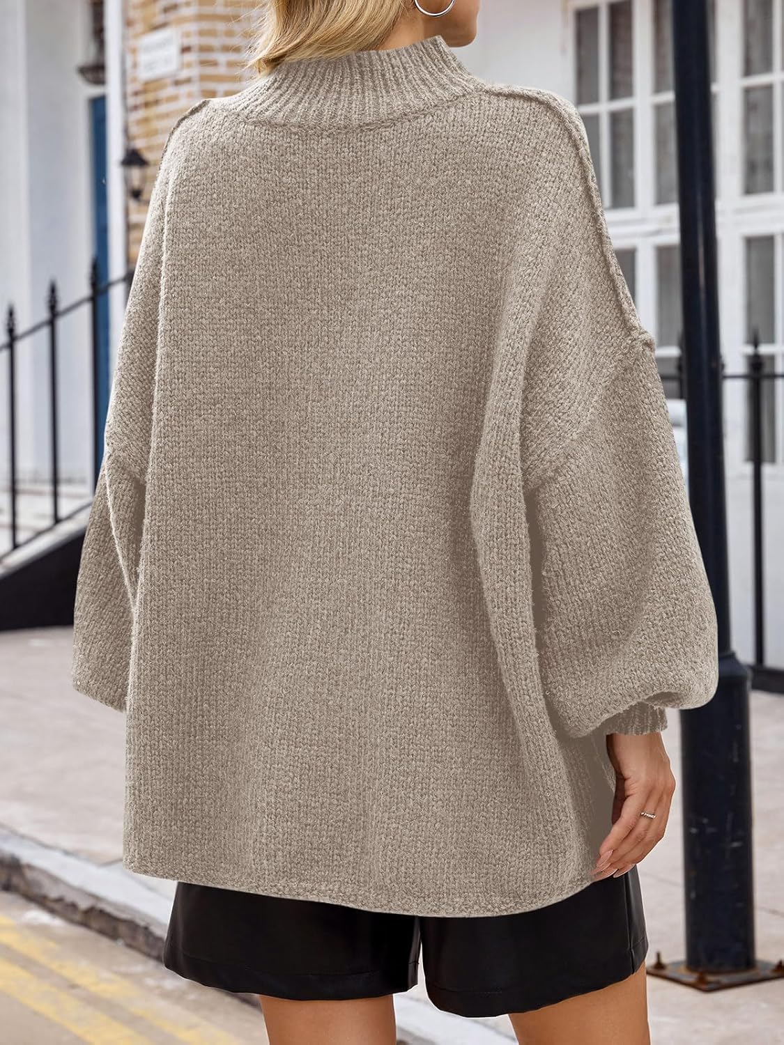 Saodimallsu Womens Oversized Sweaters Mock Neck Batwing Long Sleeve 2026 Fall Trendy Ribbed Knit Casual Tunic Sweater - Image 5