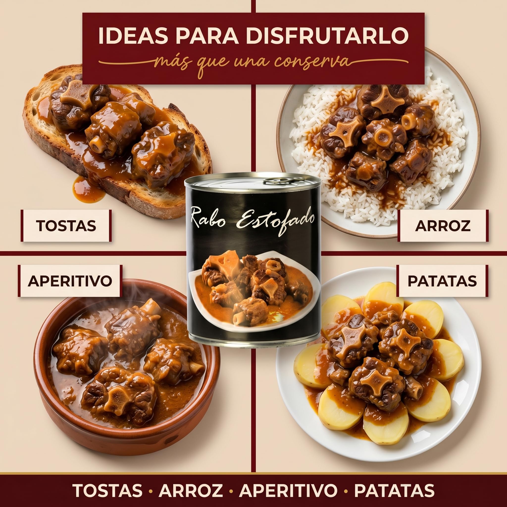 POLGRI Rabo de Vacuno Estofado 800g Receta Manchega Artesana 45% Carne Listo para Calentar Gourmet Español Plato Preparado