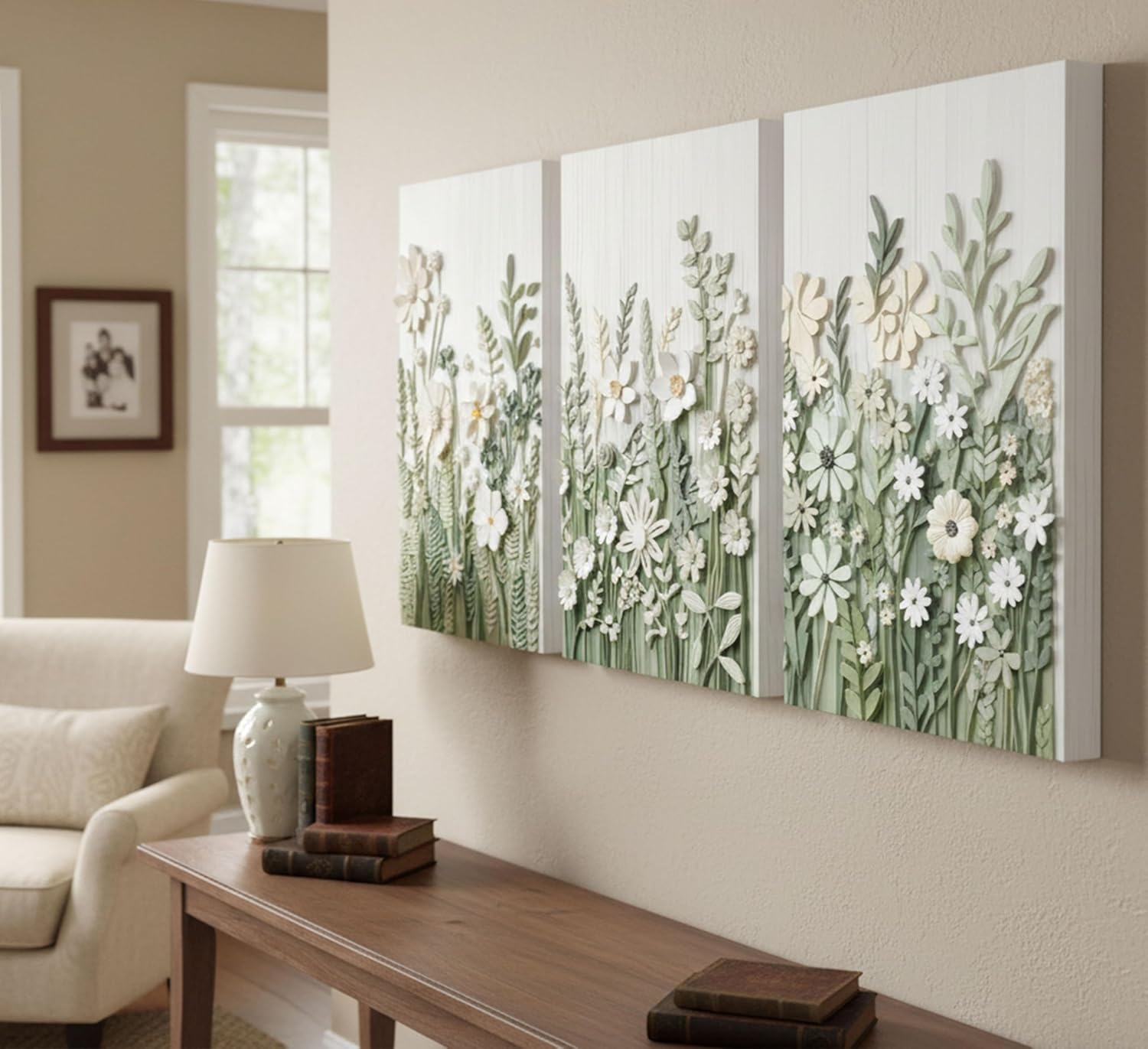 3 Pcs Sage Green Wildflowers Canvas Wall Art Neutral Minimalist Abstract Boho Floral Botanical Painting Pictures Wall Decor Poster Print Artwork for Living Room Bedroom Home Decoration