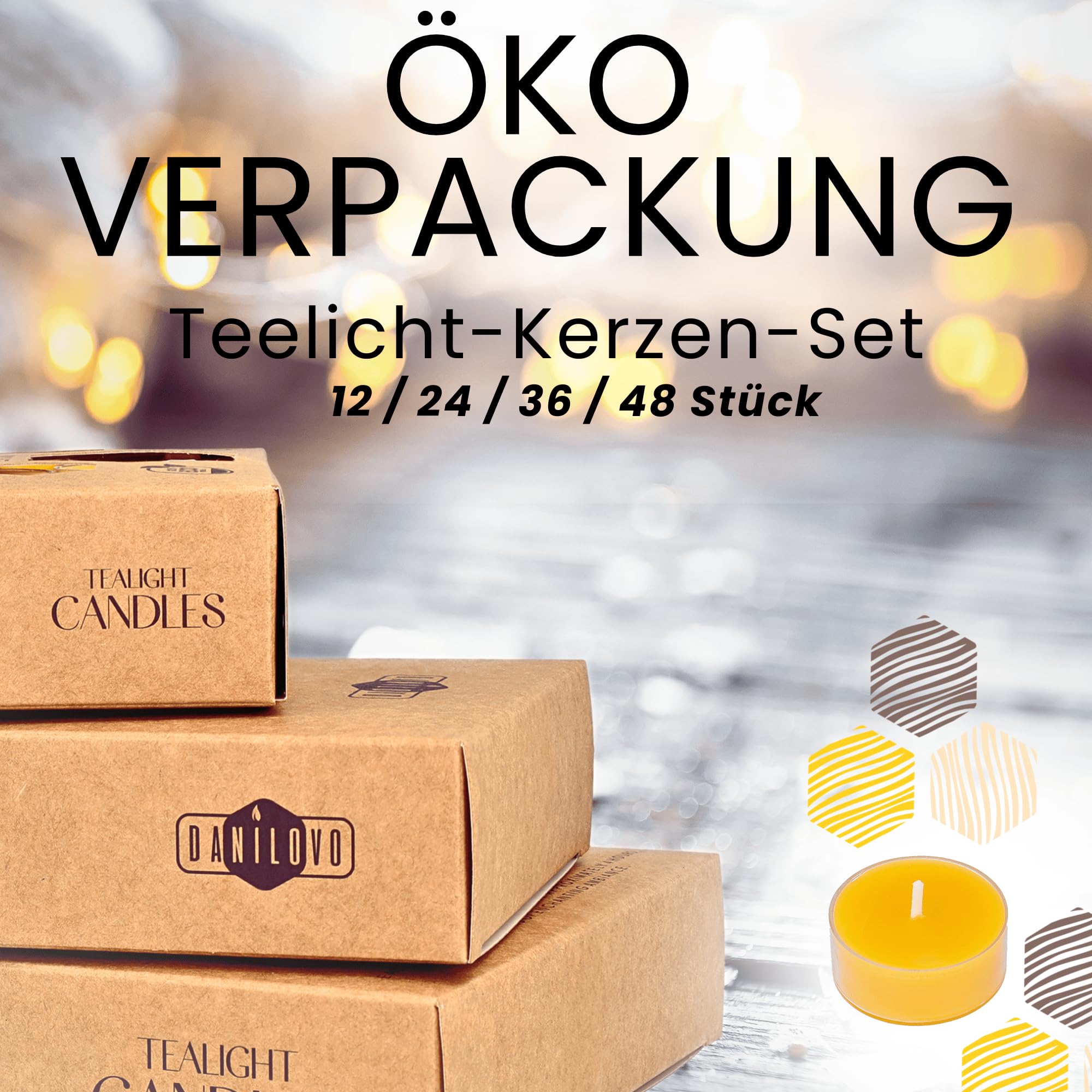 100% Bienenwachskerzen – Bienenwachs Teelichter mit Baumwolldochten – 4 Stunden Brennzeit –48-teiliges Kerzenset – Kerzen mit Recyceltem Kunststoff – Reine Bienenwachs Kerzen von Danilovo