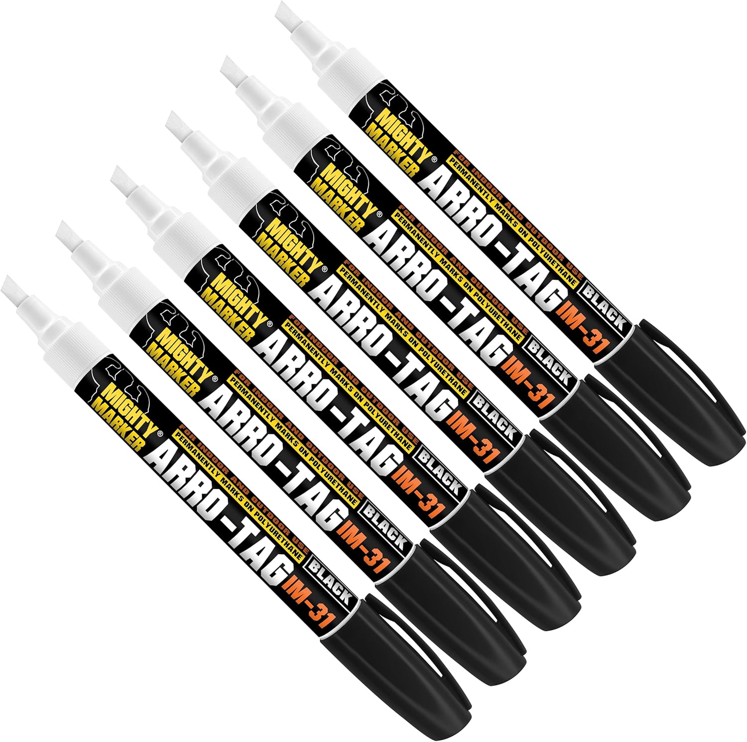 IM-31 Ink-Tag Marker for Polyurethane Ear Tags, 4.0mm Chisel Tip, Valve Action, Fade & Weather Resistant, 10ml Ink, Made in USA – Black 6 Pack