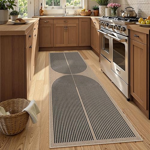 Miniatura 2 de Lahome Alfombra moderna de pasillo de arco iris, 2 x 8 pulgadas, fácil de yute, alfombra de pasillo de cocina con respaldo de goma, alfombra de