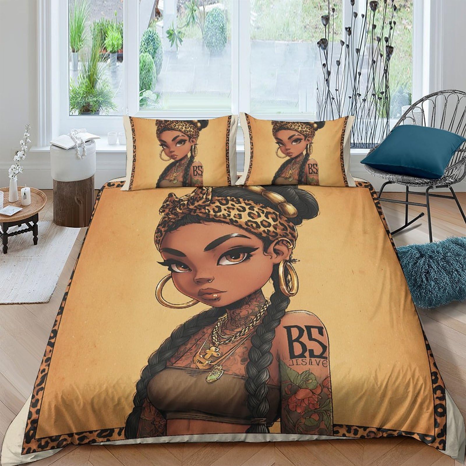 Ctjqhvkz Girls Style-9 3D Printed Afro Fitted Sheet Microfiber Soft Breathable Leopard Tattoo Bed Cover For Bedroom Dorm Mattress Decor Single（135X200cm）