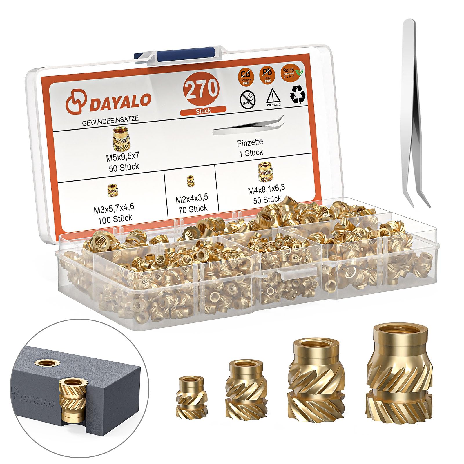 150 stuks schroefdraadinzetset, schroefdraad-inzetstukken 3D print accessoires, M2 M3 M4 insmeltgewinde set, messing indrukmoeren, geribbelde insmeltmoeren, hitte-inzetstukken voor kunststof
