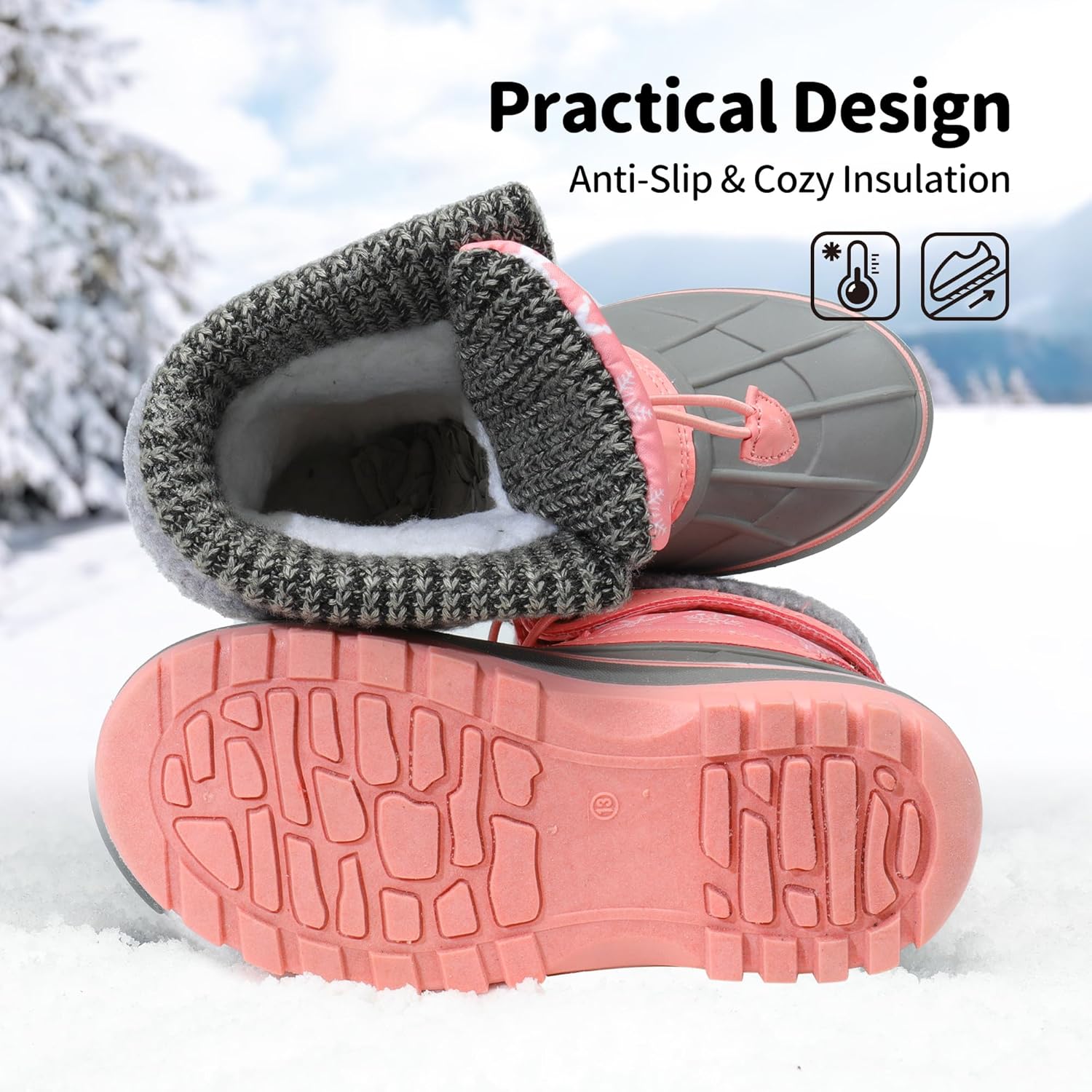 DREAM PAIRS Boys Girls Snow Boots Water-Resistant Outdoor Warm Cozy Anti-Slip Mid Calf Faux Fur Lining Insulated Winter Shoes for Little/Big Kids