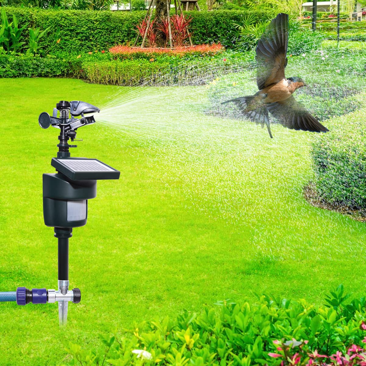 Arroseur activé par Le Mouvement avec Modes Jour et Nuit, Jet d'eau, répulsif pour Animaux avec Panneau Solaire, Jardin