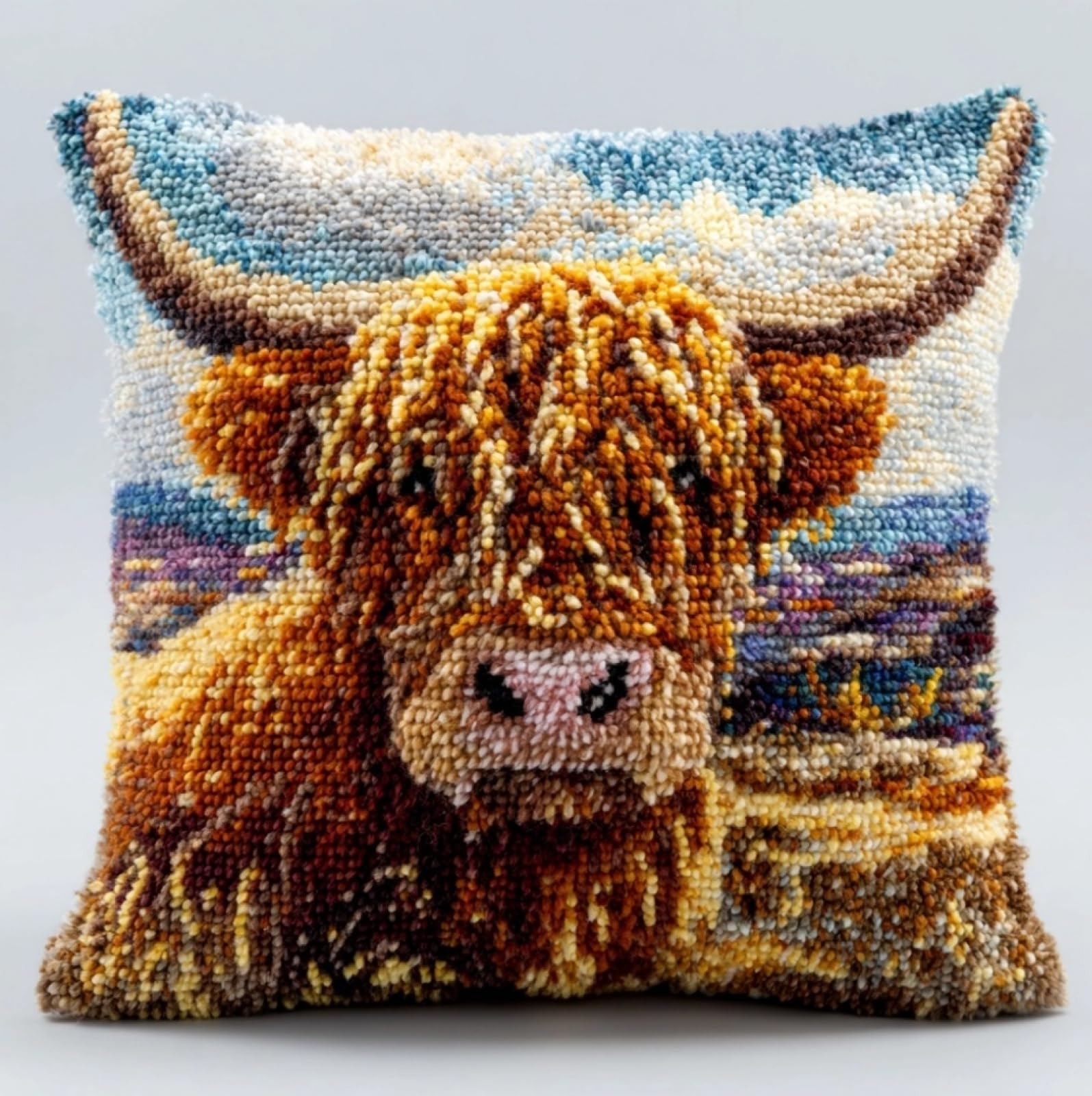 Wallustrioaw Highland Cattle Latch Hook Pillow Case Kit For Adults 17X17inch,