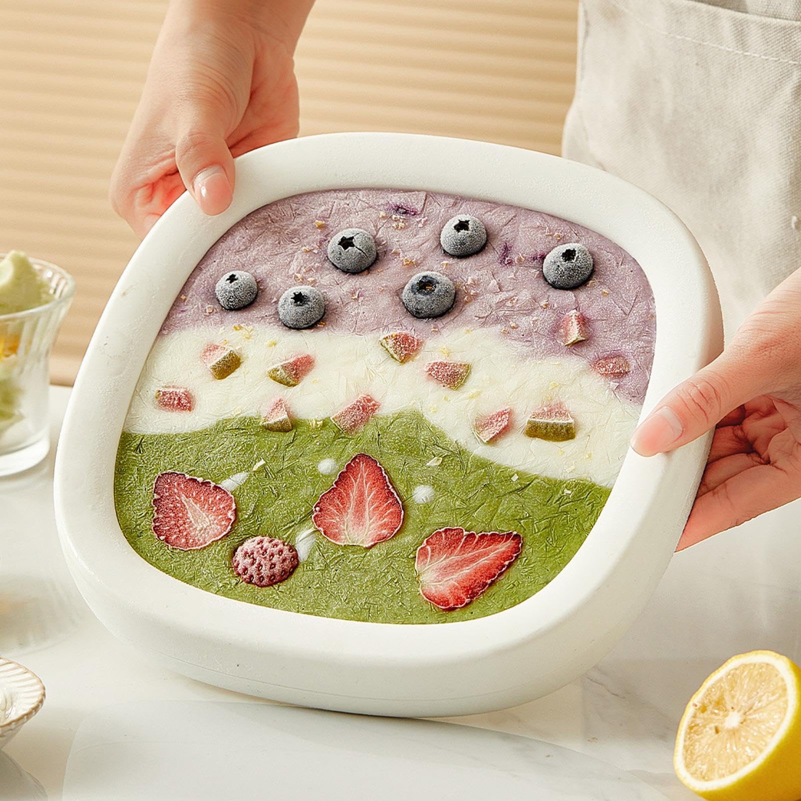 Máquina para hacer helado, con tapa y 2 espátulas, para hacer helados con ruedas, para postres caseros, sorbete de frutas, actividades divertidas familiares, té de la tarde