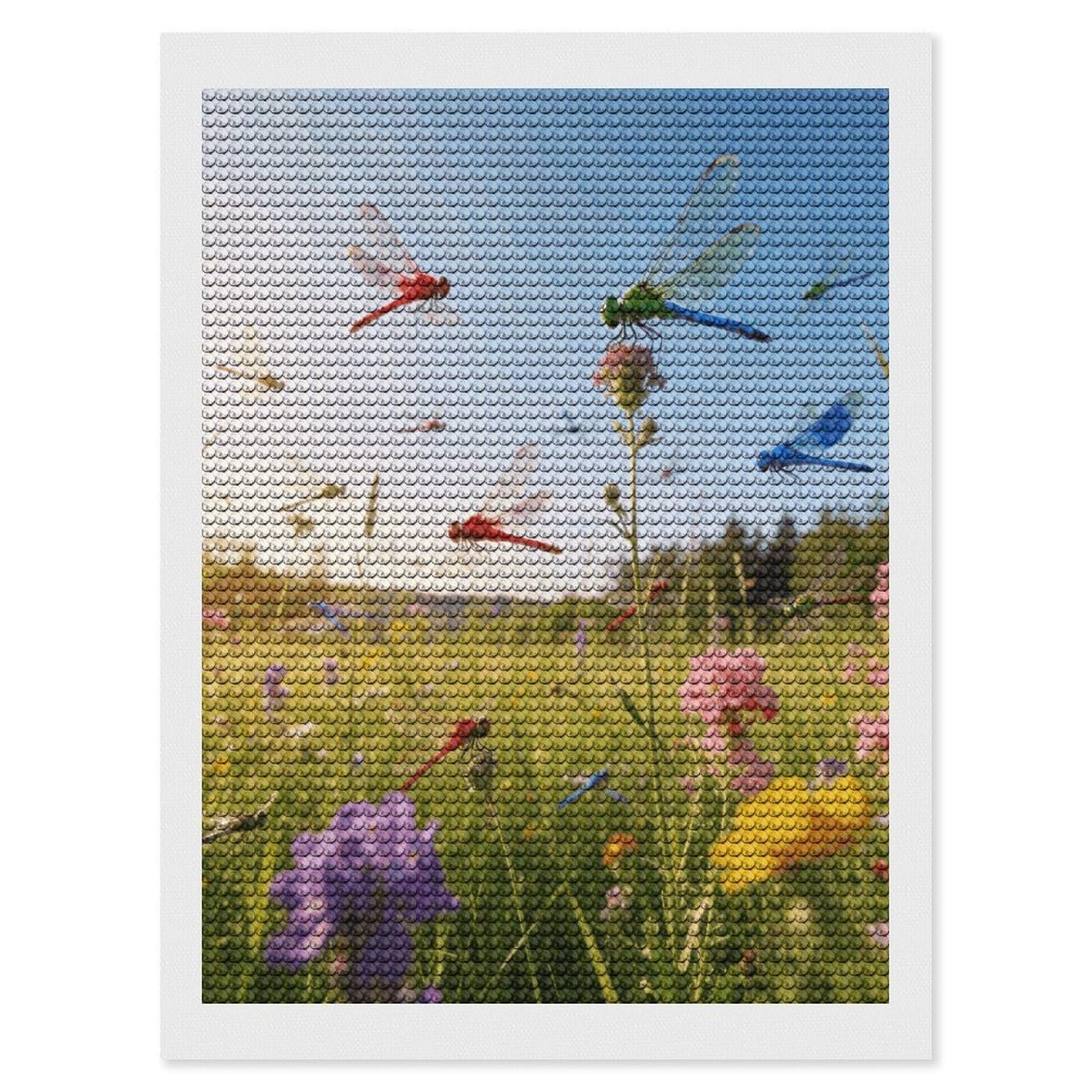 FekiLoot Dragonfly Meadow Paint by Numbers Kit for Adults Beginner DIY Diamond Dots Paintings Round Full Drill Diamond Art Kits Picture Diamond Art Painting Kits for Home Decor 12"x16"