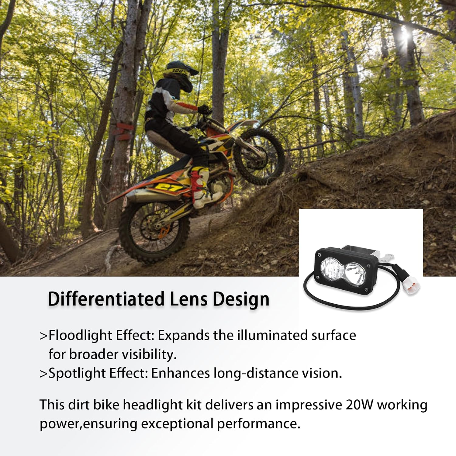 Headlight Kit with Mount Bracket Compatible for SurRon Segway X260, Clear White Floodlight dirt bike headlight kit, Sur-ron Accessories (White Light)