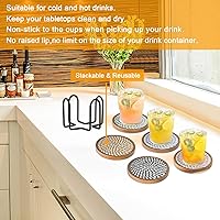 Vista 4 de Juego de 5 posavasos absorbentes para bebidas, posavasos tejidos con soporte, regalo de inauguración de la casa para decoración del hogar de granja