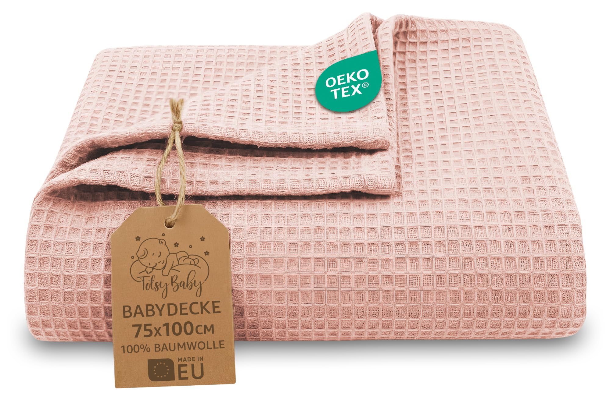 Couverture gaufrée bébé Coton 75x100 cm - Plaid nid d’Abeille Doux Couverture légère Tissu Waffle Respirant Drap Enfant Lange d’emmaillotage Linge de lit Nouveau-né Certificat Oeko-Tex Rose