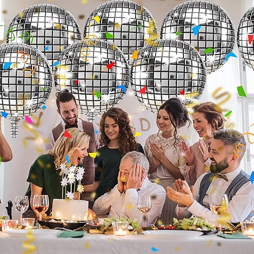 Miniatura 5 de Globos de bola de discoteca de 22 pulgadas, 12 globos de discoteca 4D, globos de aluminio autosellantes, globos grandes de espejo metálico plateado