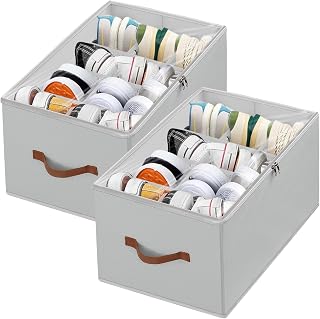 2 Pack Shoe Organizer for ClosetFits 12-24 Pairs, Grey | Foldable Shoe Storage Organizer Box, with Clear Cover&Sturdy Handles, Closet Shoe Storage Bin , for Sneaker Sandal Slipper