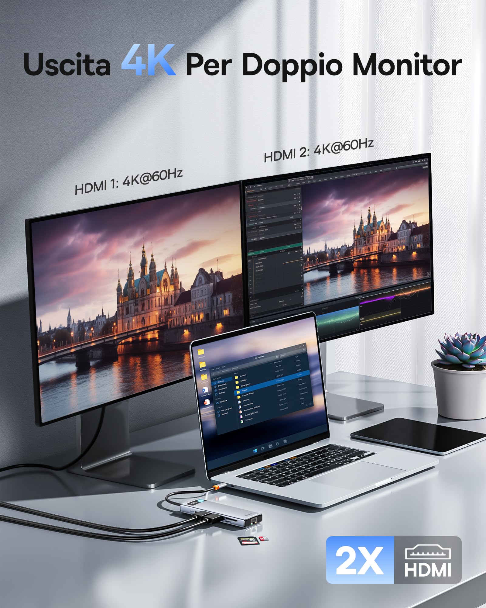 [Chip Ottimizzato] Baseus Docking Station 9 in 1 USB C 4K 120Hz, 2 Monitor HDMI, Hub USB C, Ethernet 1000 Mbp, PD 100W, TF/SD, USB 3.0, Adattatore per MacBook/Dell/HP/Lenovo e altri PC