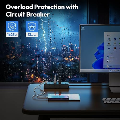 Miniatura 2 de NTONPOWER Regleta de alimentación con protector de sobretensiones de cable largo de 4000J, cable de extensión de 25 pies con 12 salidas y 4 puertos