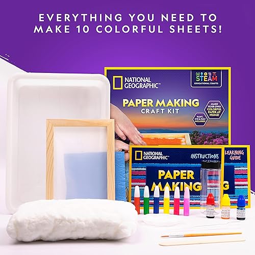 Miniatura 5 de NATIONAL GEOGRAPHIC Kit de fabricación de papel para niños, haz y decora 10 hojas de papel para manualidades, incluye molde de pantalla de seda de