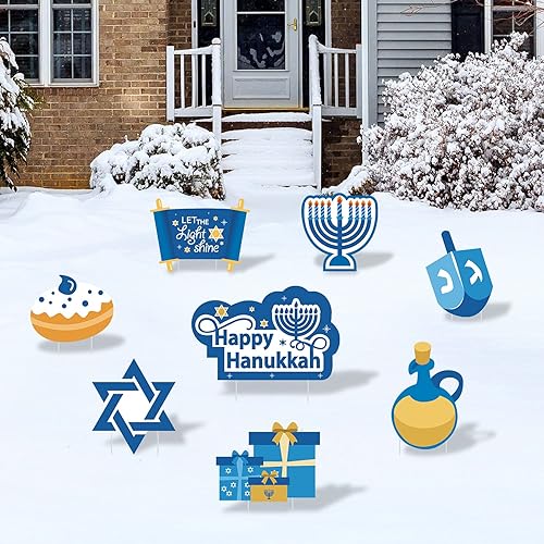 Letreros de Hanukkah con estacas Happy Hanukkah, decoraciones de patio de vacaciones de invierno, decoración de césped al aire libre, decoración de disponible en Yaxa Peru