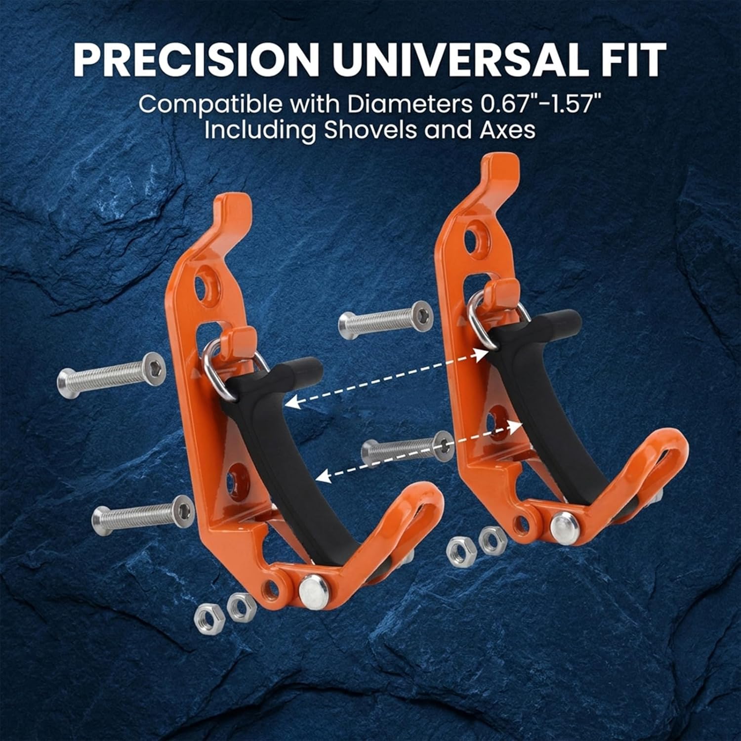 Heavy Duty Rubber Shovel Mount: Metal Tool Holder for Roof Rack - Anti-Slip Off-Road Mounting Kit with Wall Mounting Kit Fit 0.67" to 1.57" Diameter Tools - Idea for Shovel, Axe, Truck (4, Black)