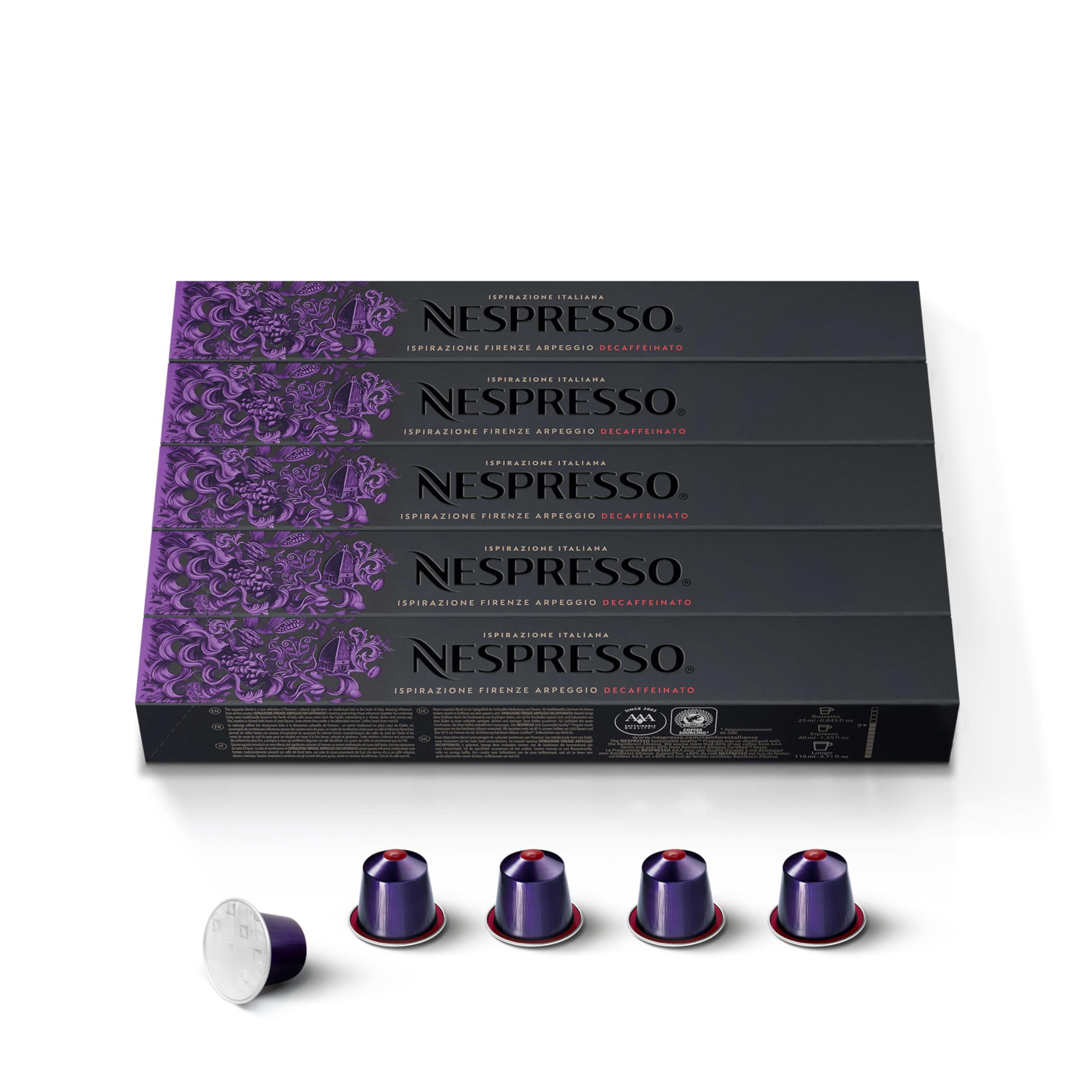 Nespresso Capsules Original, Arpeggio Decaffeinato, Dark Roast Espresso Coffee, 50-Count Espresso Coffee Pods