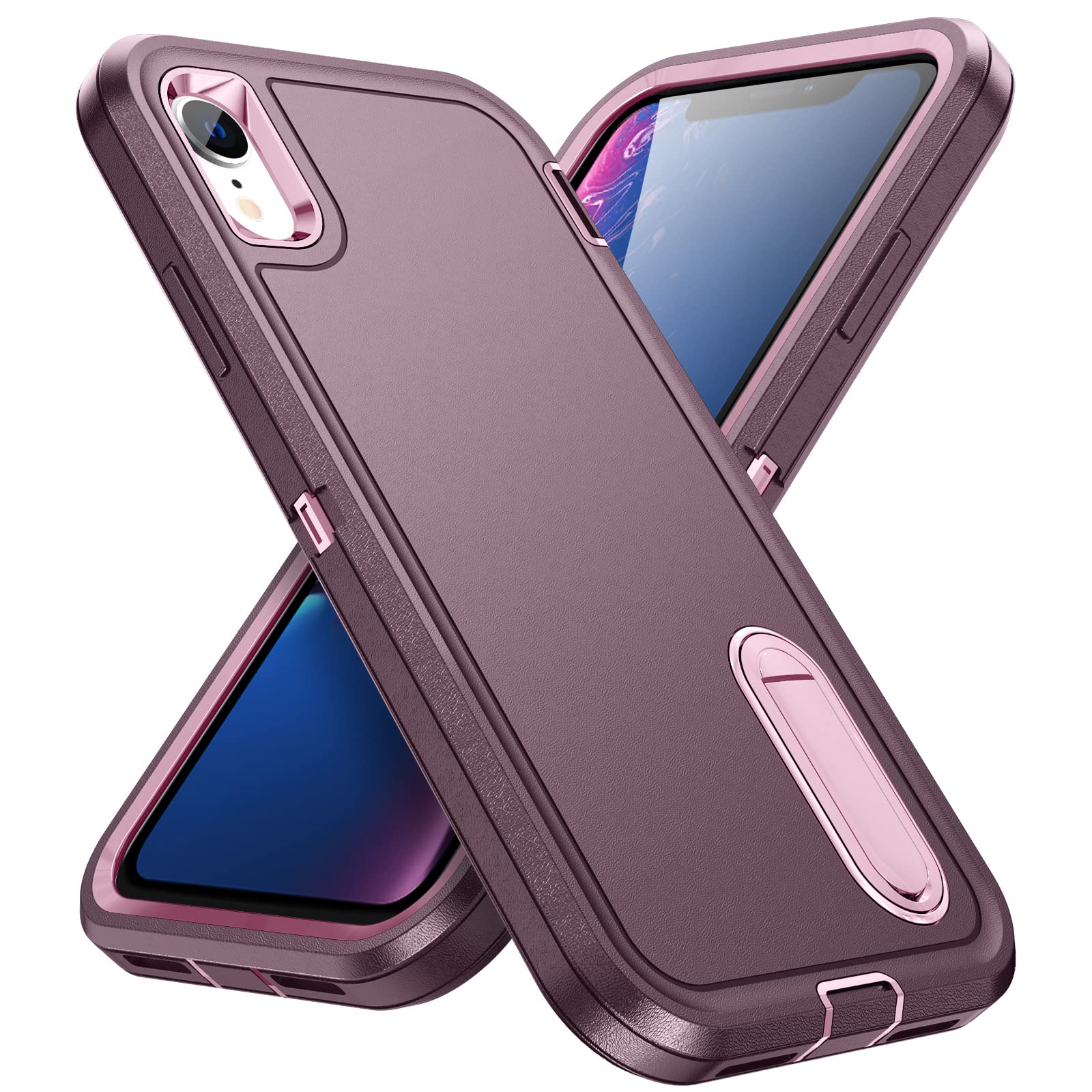 IDweel for iPhone XR Case,Purple for iPhone XR Case with Kickstand, Heavy Duty Protection Shockproof Anti-Scratch Slim Fit Protective Sturdy Case Hard
