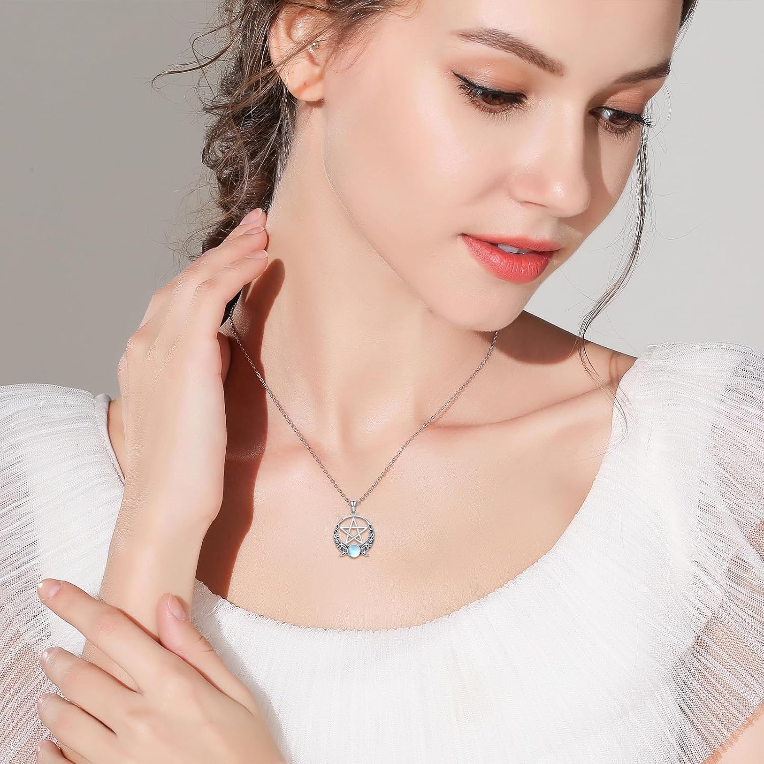 Witch Necklace 925 Sterling Silver Pentagram Triple Moon Pentacle Pendant Wiccan Pagan Jewelry Witchy Gifts for Women - Image 5