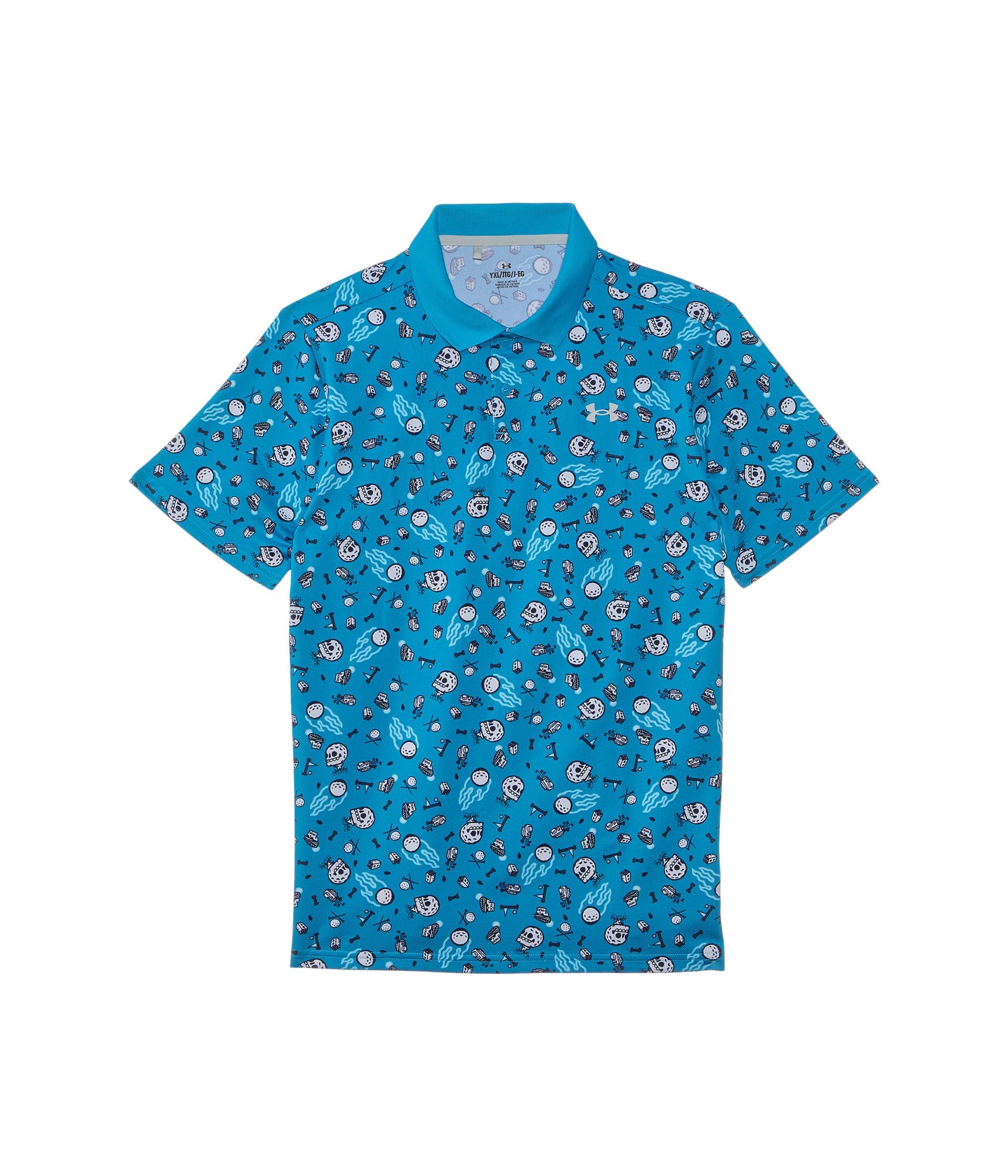 Under Armour Boys' Standard Matchplay Printed Golf Polo, Ether Blue/Halo Gray