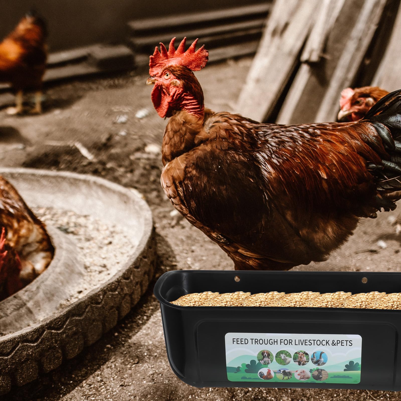 Comedero Automático para Aves de Corral Grande de 2 Piezas, Contenedor Colgante Negro de Alta Capacidad, Comedero Anticaída para Gallinas, Patos y Cabras, Abrevadero Resistente