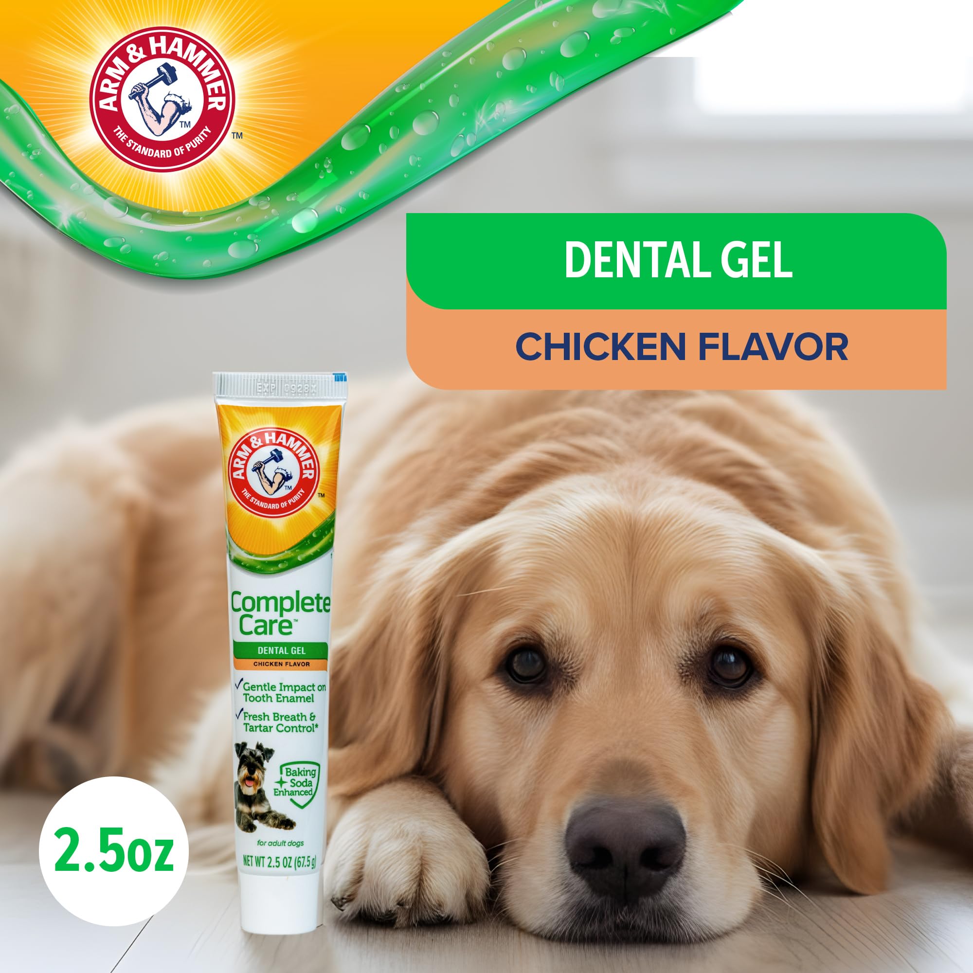 Arm & Hammer Complete Care Dental Gel, Gel-Style Dog Toothpaste - Fresh Breath, Tartar Control, Gentle on Enamel, Fluoride Free - Baking Soda Enhanced Dental Dog Supplies, Chicken Flavor, 2.5oz - image 2