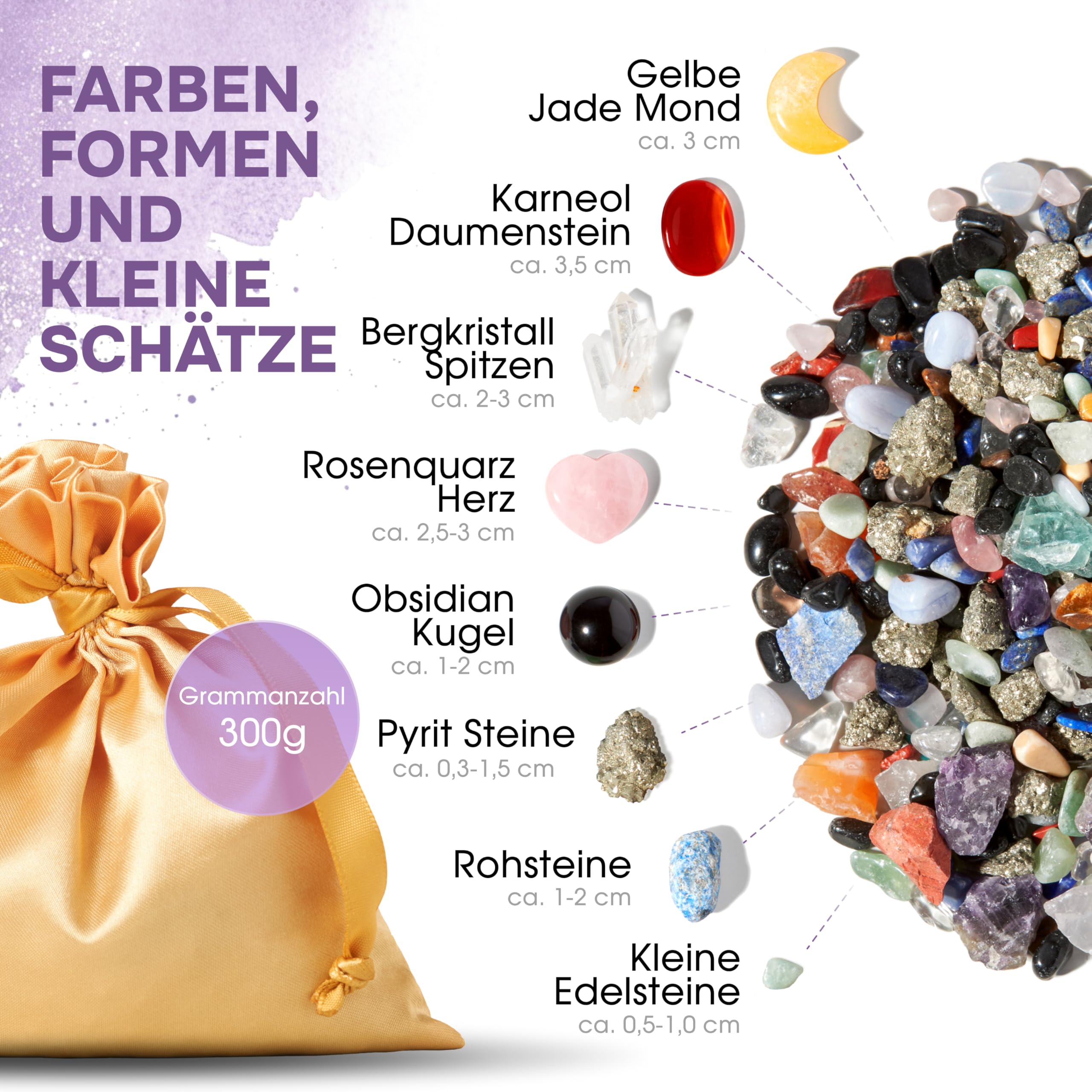 PURAJA Edelstein Set für Kinder | Kristall Konfetti | Edelsteine & Kristalle Mix | Natursteine & Rohsteine für Kindergeburtstag, Schatzsuche, Mitgebsel & Geschenk