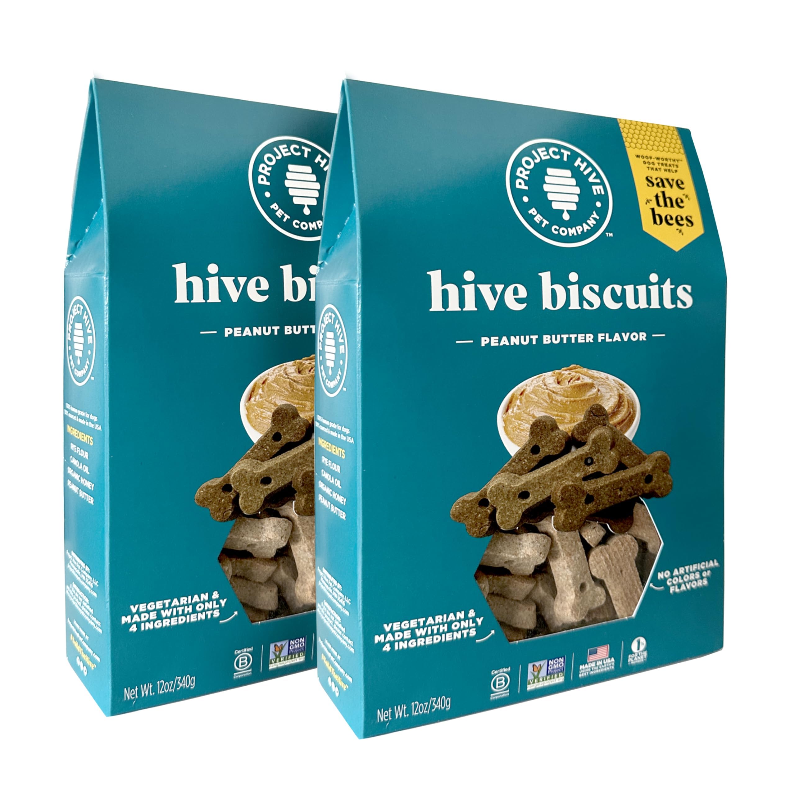 Hive Dog Biscuits – 2 Packs of Peanut Butter Dog Treats, Healthy, Non-GMO Project Verified, and Organic Dog Treats for Training, Made in USA for All Dog Breeds