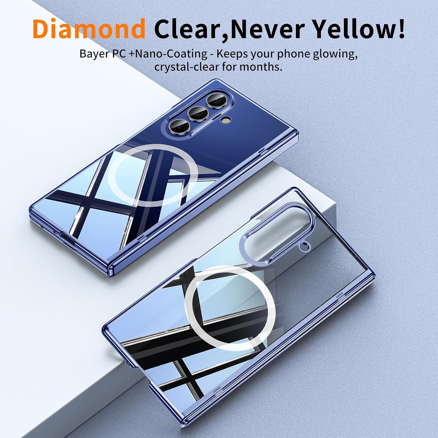 Magnetic for Samsung Galaxy Z Fold 7 Case Clear [Hinge Protection] Built-in [Privacy Screen Protector] [Fit for MagSafe] Camera Protection Slim Zfold 7 Case Blue