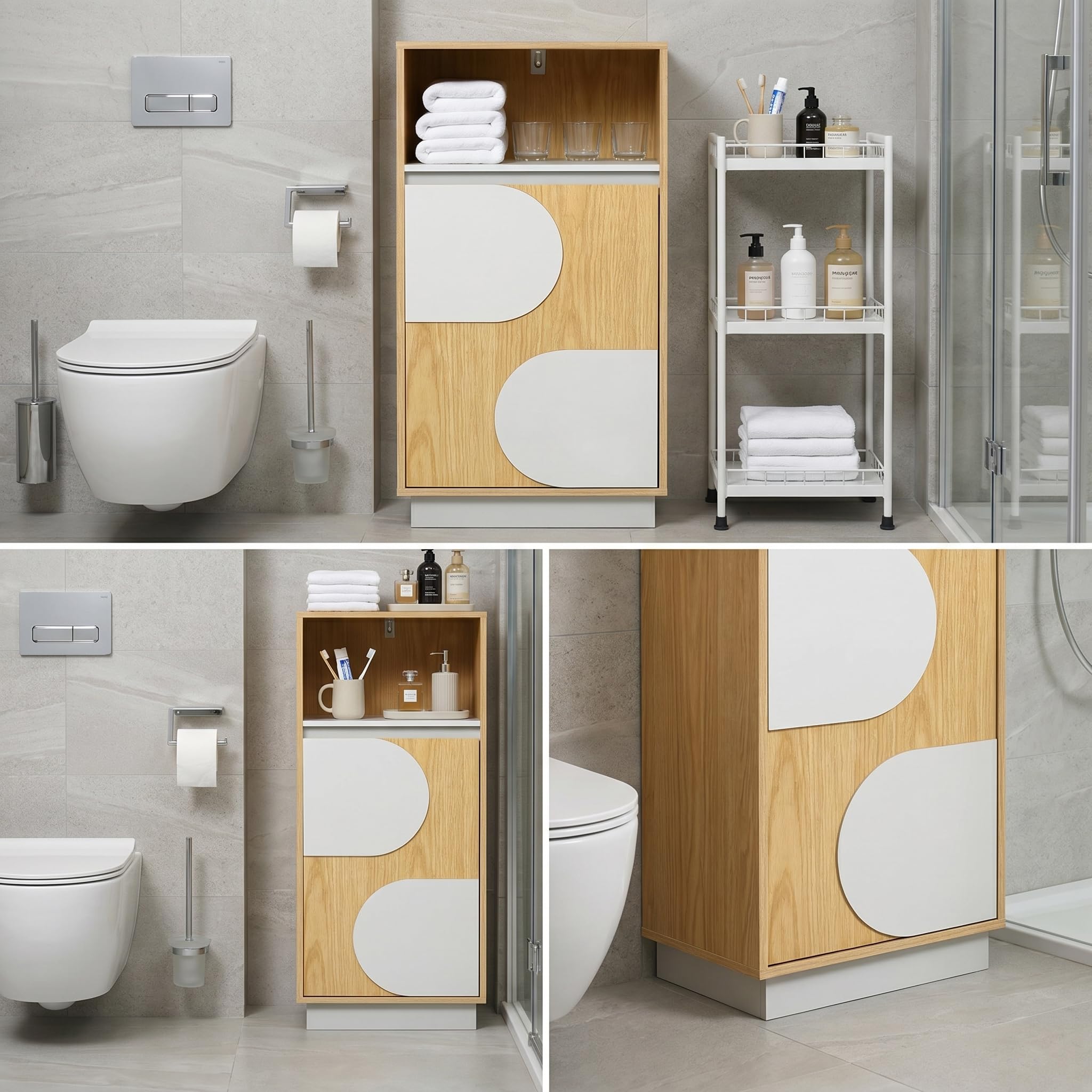 Hometopia Badezimmerschrank 85cm schmal, Badregal mit Tür | verstellbare Regalböden, Eichenoptik, freistehend, Holz, vielseitig für Bad, Wohnzimmer & Flur, 30x40x85 cm, pflegeleicht
