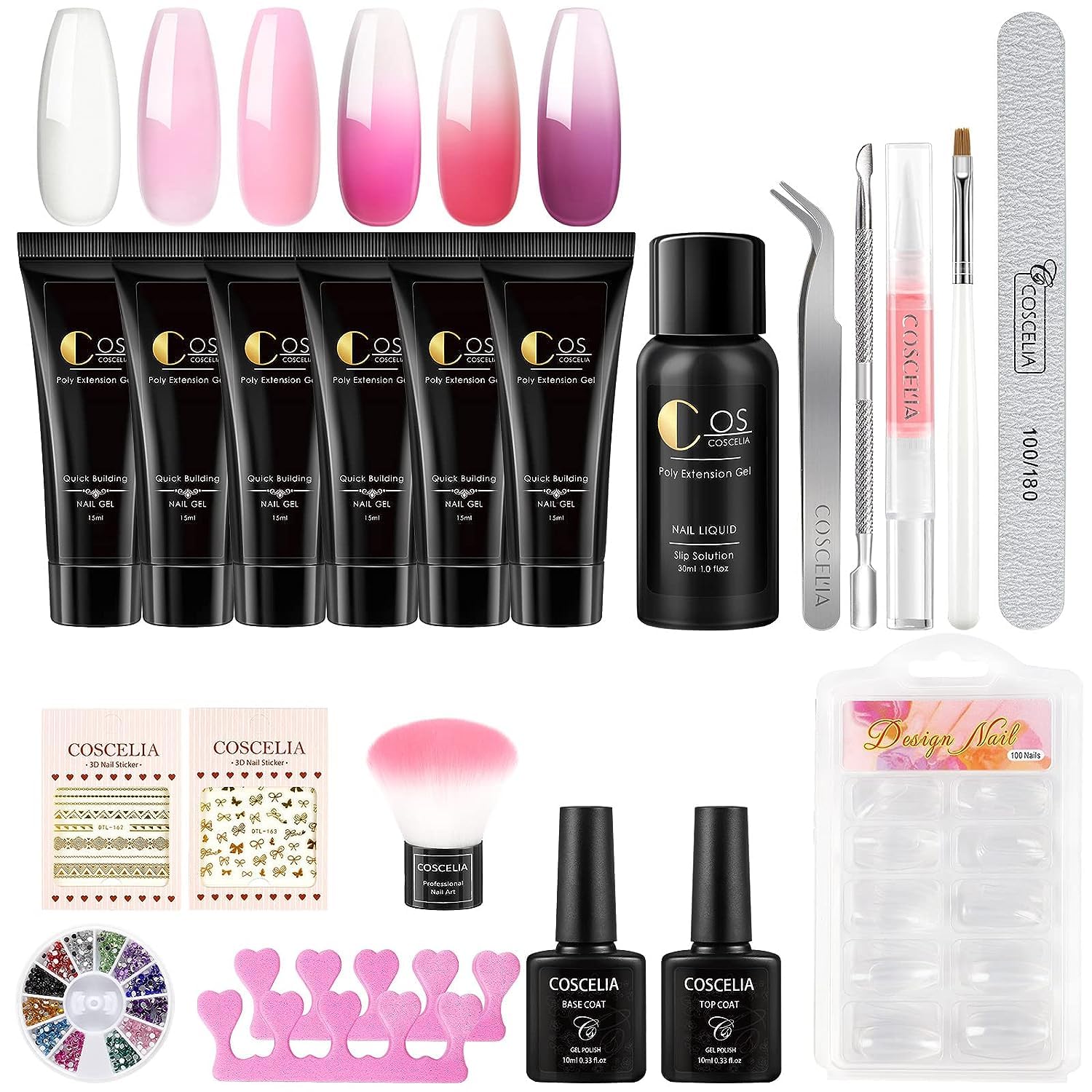 PRO ROOP Poly Extension Nail Kit Changing Builder Set Temperature Change Nail Enhancement with Slip Solution Base and Top Coat Glitter Nail Decoration Gel Kit for-image-5
