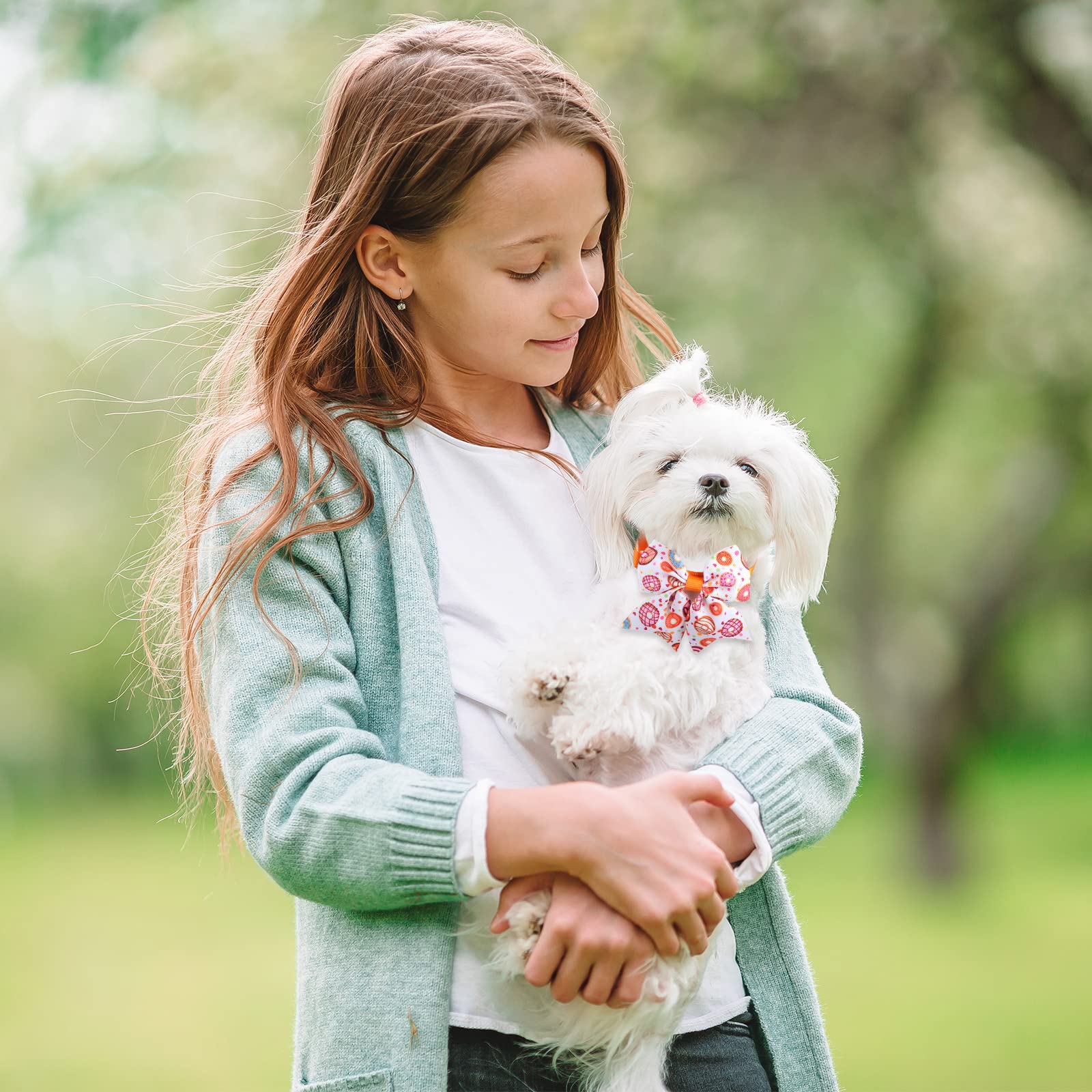 100 Stück Donut Eiscreme Hund Fliege Halsband Set beinhaltet 30 Hundehalsbänder, 30 Halsbänder Blumen und 40 Hundefliege, Fellpflege für kleine, mittelgroße Hunde