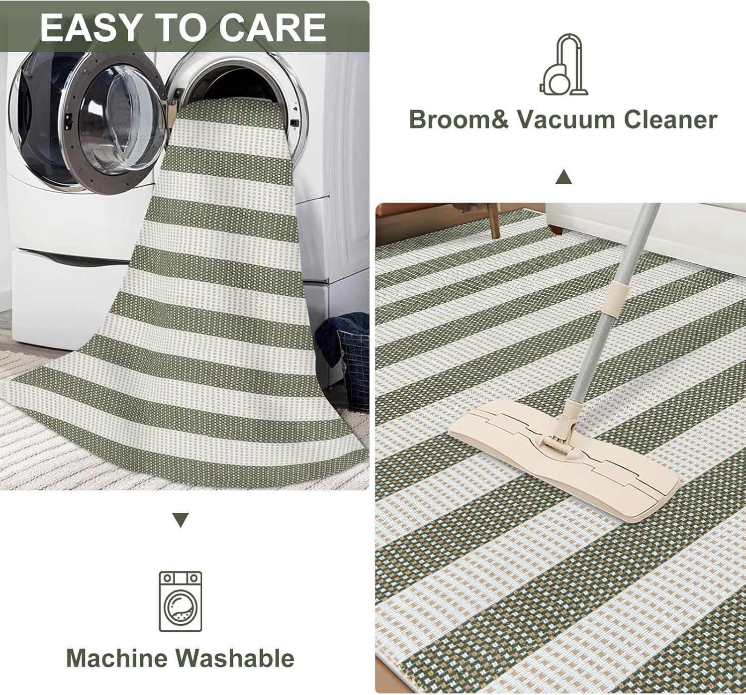 LEEVAN Outdoor Patio Rug 3x5, Washable Striped Front Porch Mat, Spring Colorful Outside Entryway Rug, Woven Welcome Doormat Green and White Buffalo Backyard Layered Mat for Entrance/Go Away/Deck