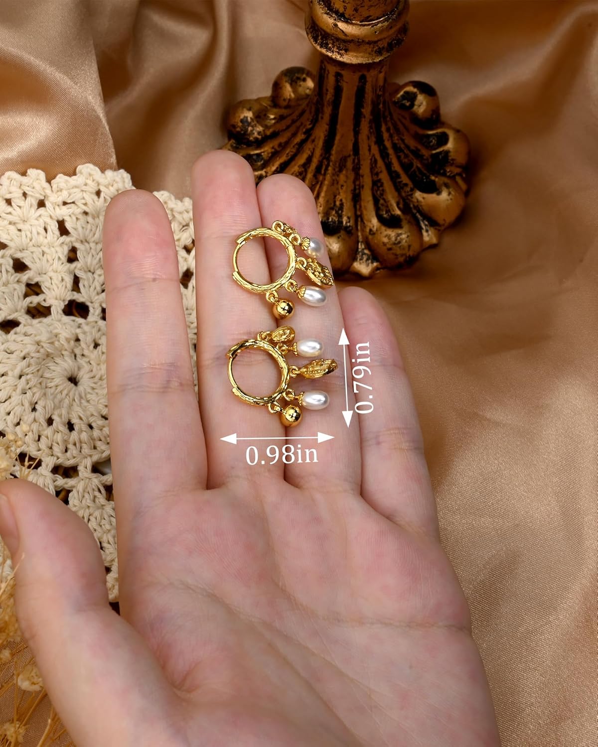 14k Gold Plated Pearl Small Circle Hoop Leverback Huggie White Baroque Pearl Dangle and Drop Vintage Wedding Earrings for Brides Women - Image 7