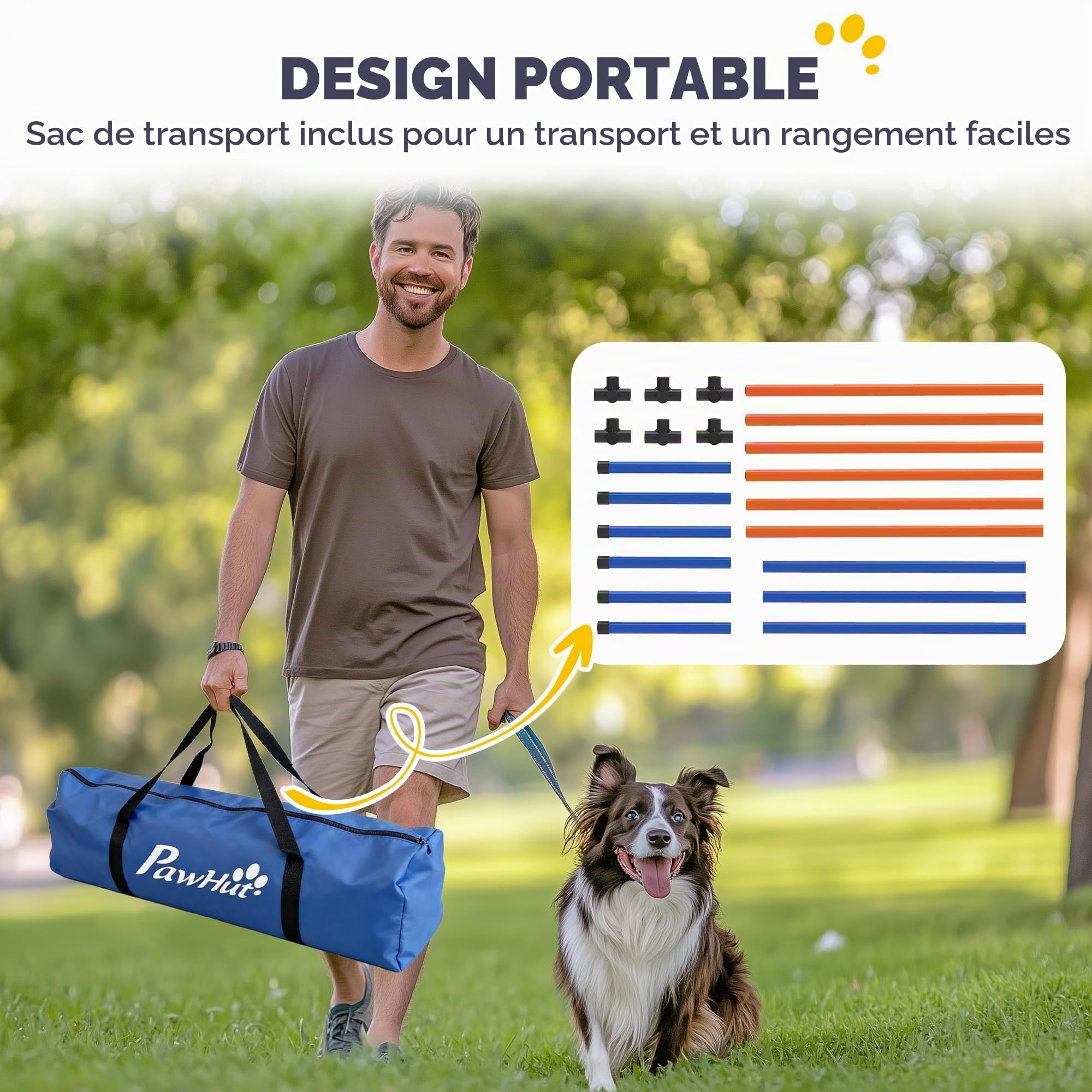 PawHut Agility Kit pour Chien - Équipement d'agility 3 pièces avec Barres de Slalom, piquets de Sol, Sac de Transport, kit d'entraînement pour Toutes Les Tailles de Chiens, pour l'intérieur et | Sac de transport pour chiens de toutes tailles, pour l'intér
