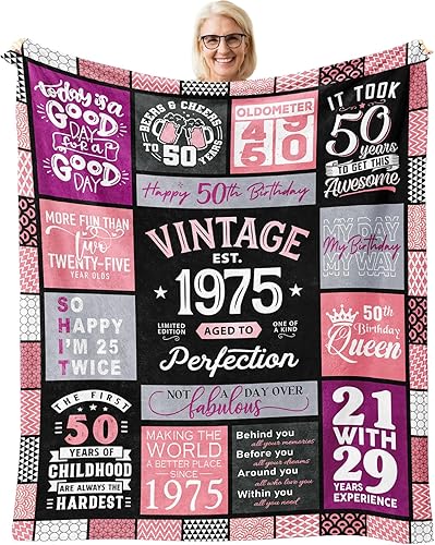 50th Birthday Gifts for Her, 50th Birthday Gifts for Women Throw Blanket 60" x 50", 50 Year Old Gift Ideas, 1975 Gift for Woman, Best Gift for