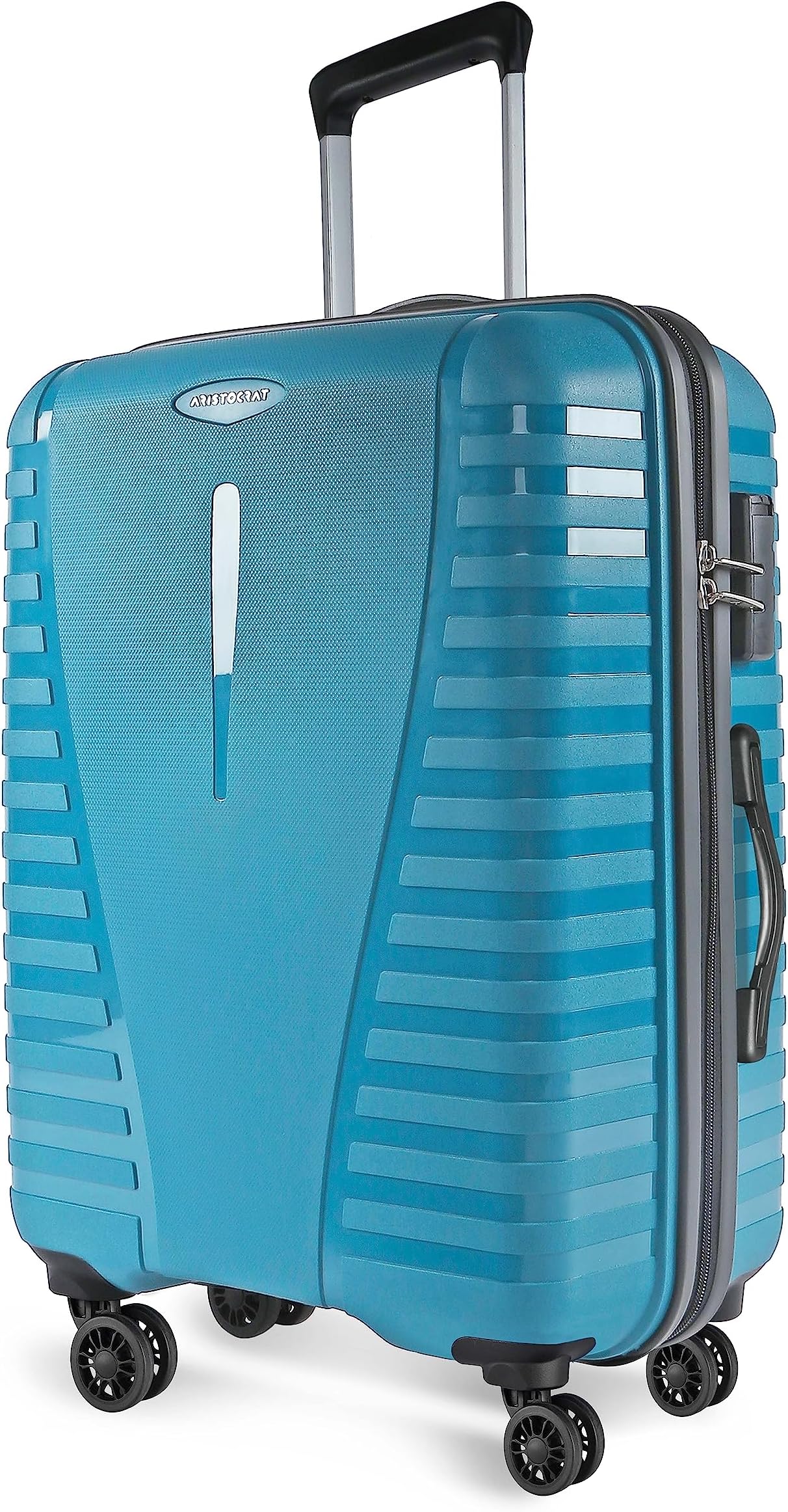 Large Airpro 76 Cms Check-in Polypropylene Hardsided 8 Spinner Wheels Luggage/Suitcase/Trolley Bag- Coral Teal Blue, 53 Cm