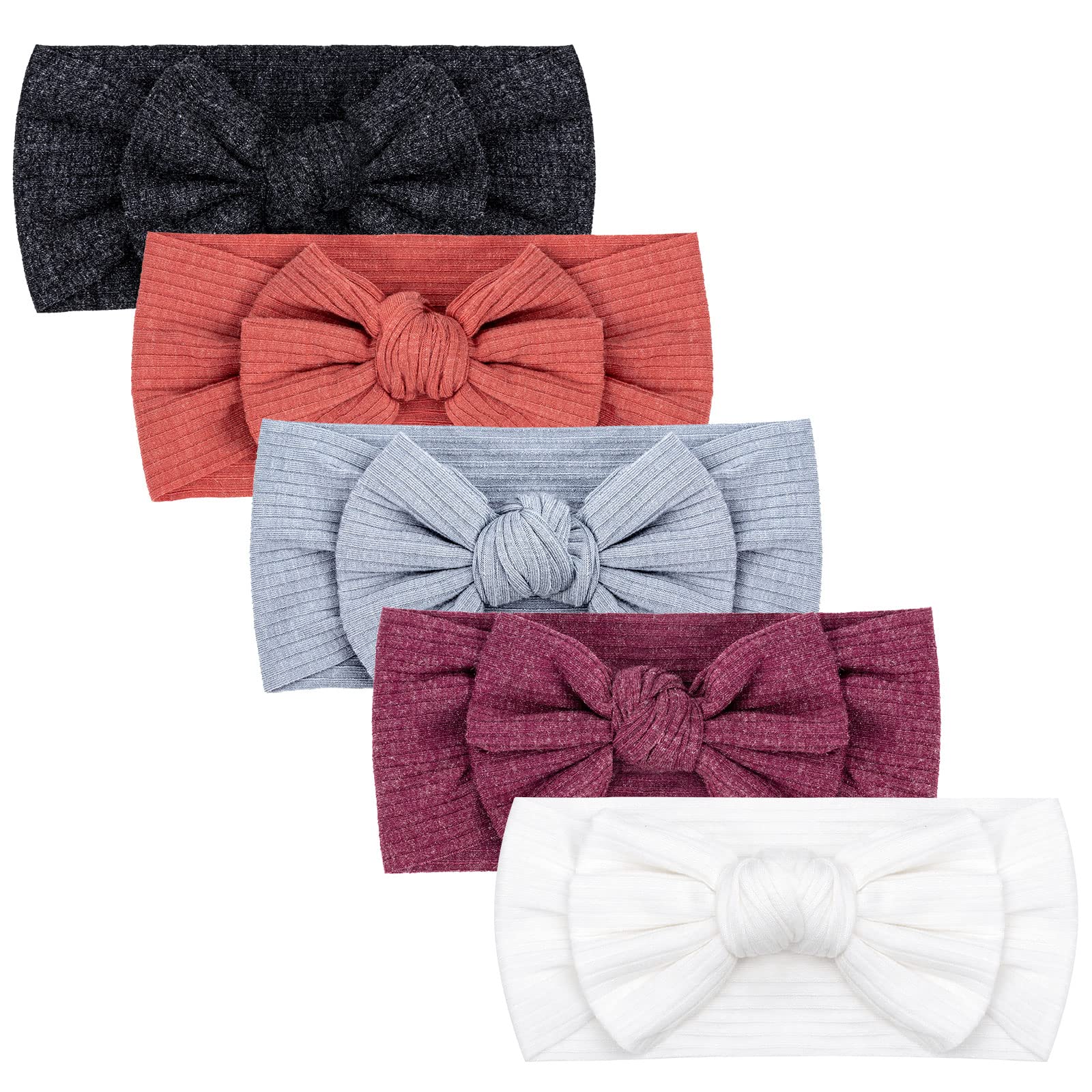 DRESHOW 5 Pack Baby Headbands for Girls Newborn Baby Nylon Headbands with Bows Hair Accessories