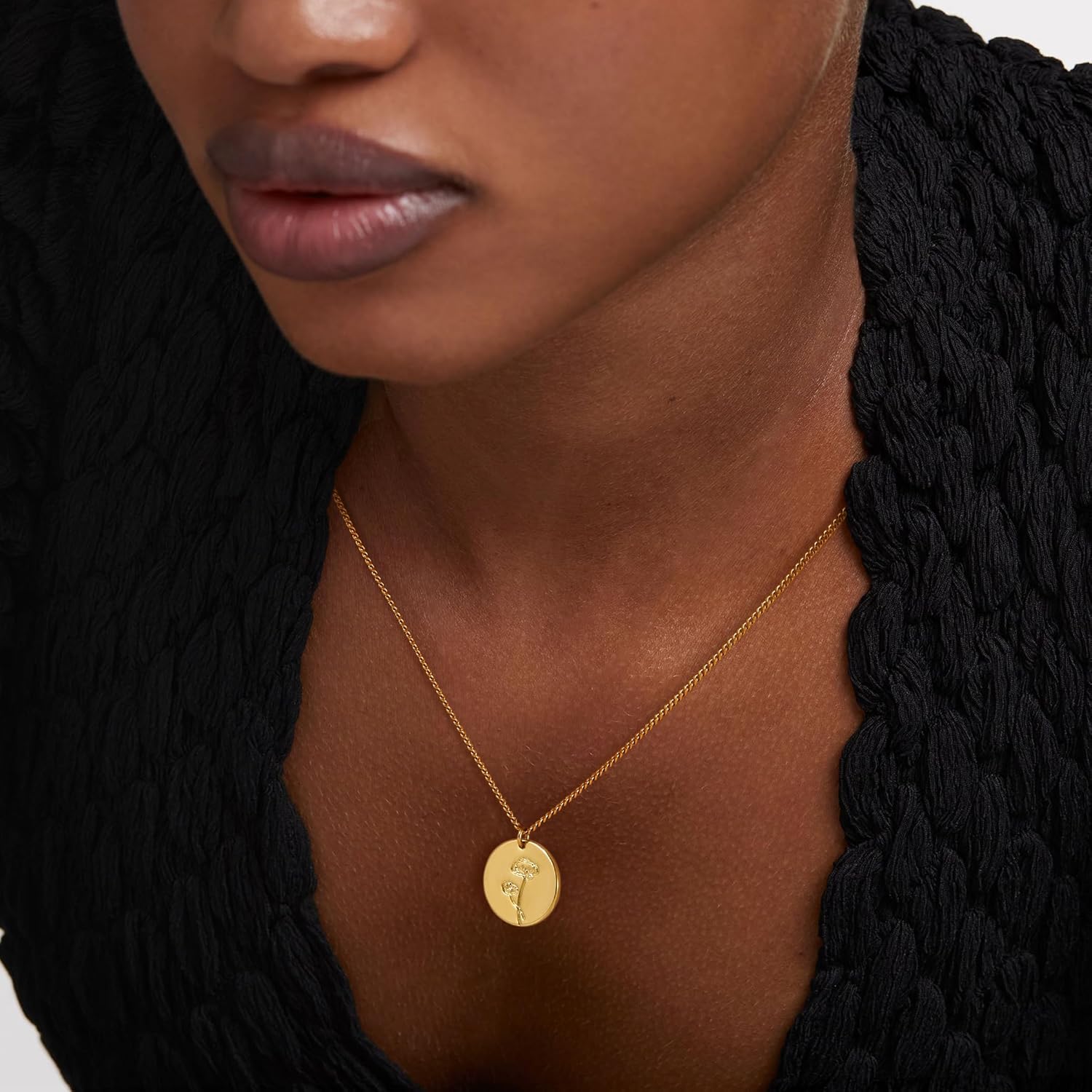 Birth Flower Necklace 18K Gold Plated Necklaces for Women Disc Cuban Birthday Gold Jewelry Gifts for Women 12 Month - Image 2
