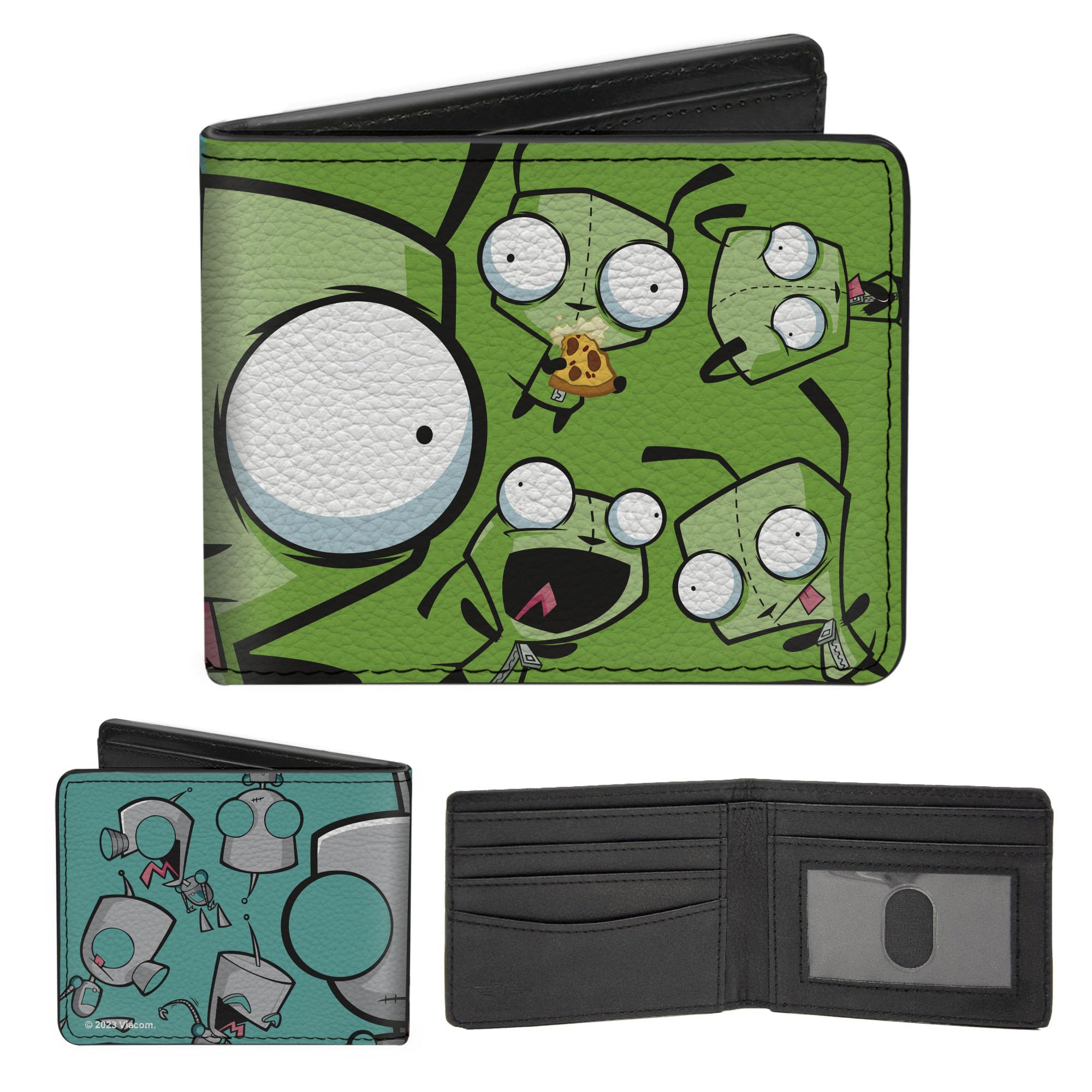 Buckle-Down Nickelodeon Wallet, Bifold, Invader Zim Gir Split Close Up and Poses Blue Green, Vegan Leather, Blue/Green, 4.0" x 3.5", Casual