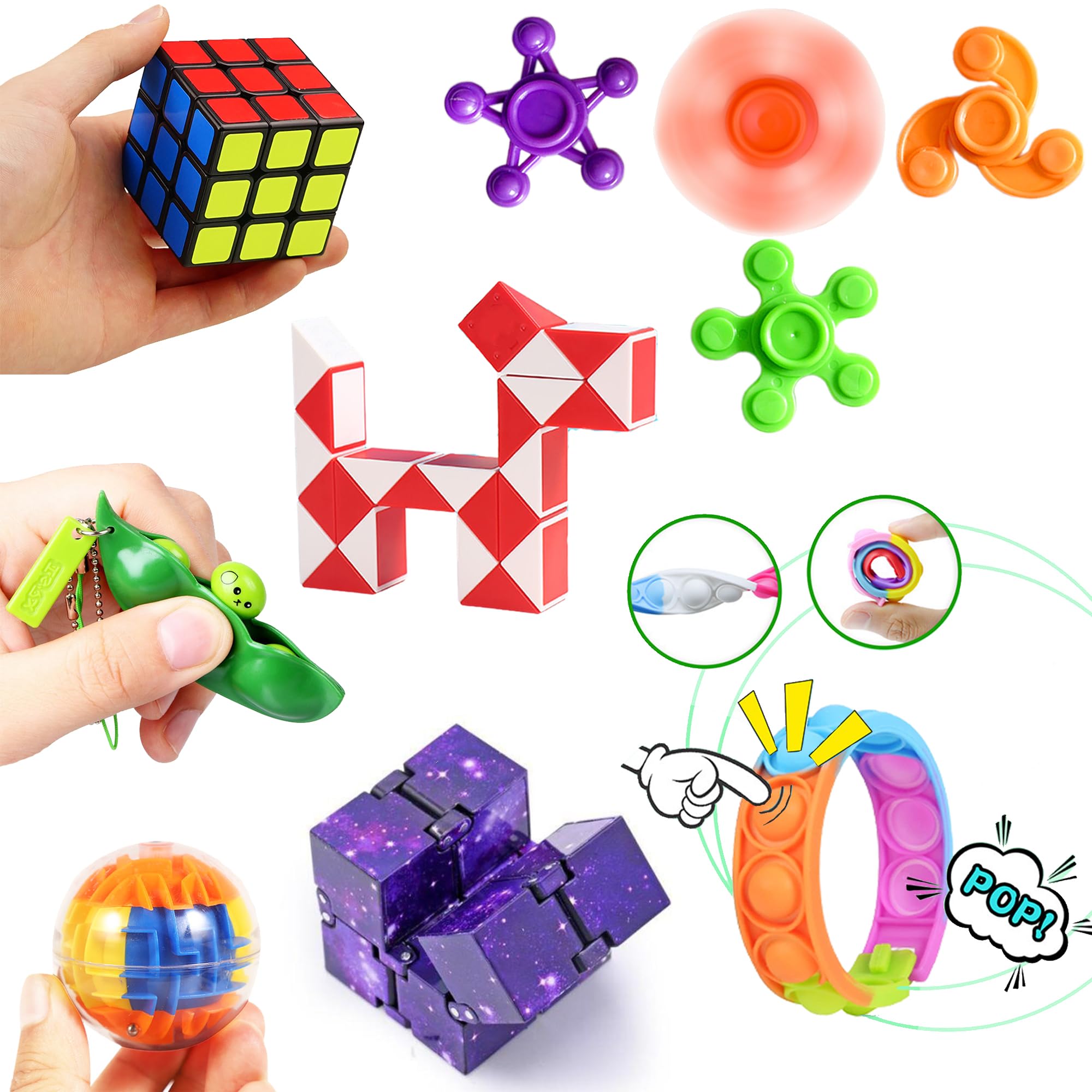 Chennyfun Fidget Sensory Toy Set, 50PCS Jouet Anti-Stress Kit, Infinity Cube Mochi Squeeze Toy, à Soulagement du Stress pour Enfants avec Soulagement de l'anxiété,Autisme et TDAH