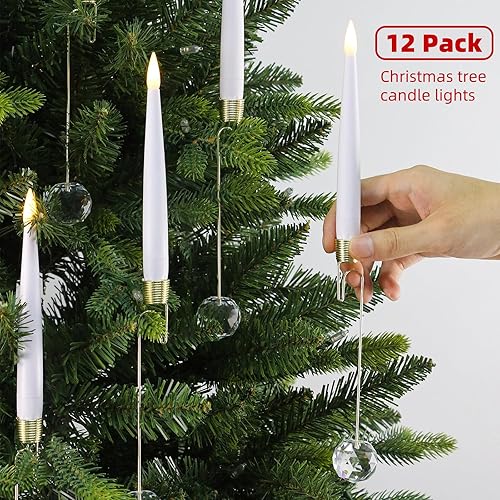 Miniatura 8 de Velas de árbol de Navidad Sunjas con varita mágica, paquete de 12 velas sin llama para árbol de Navidad, vela LED parpadeante operada por batería