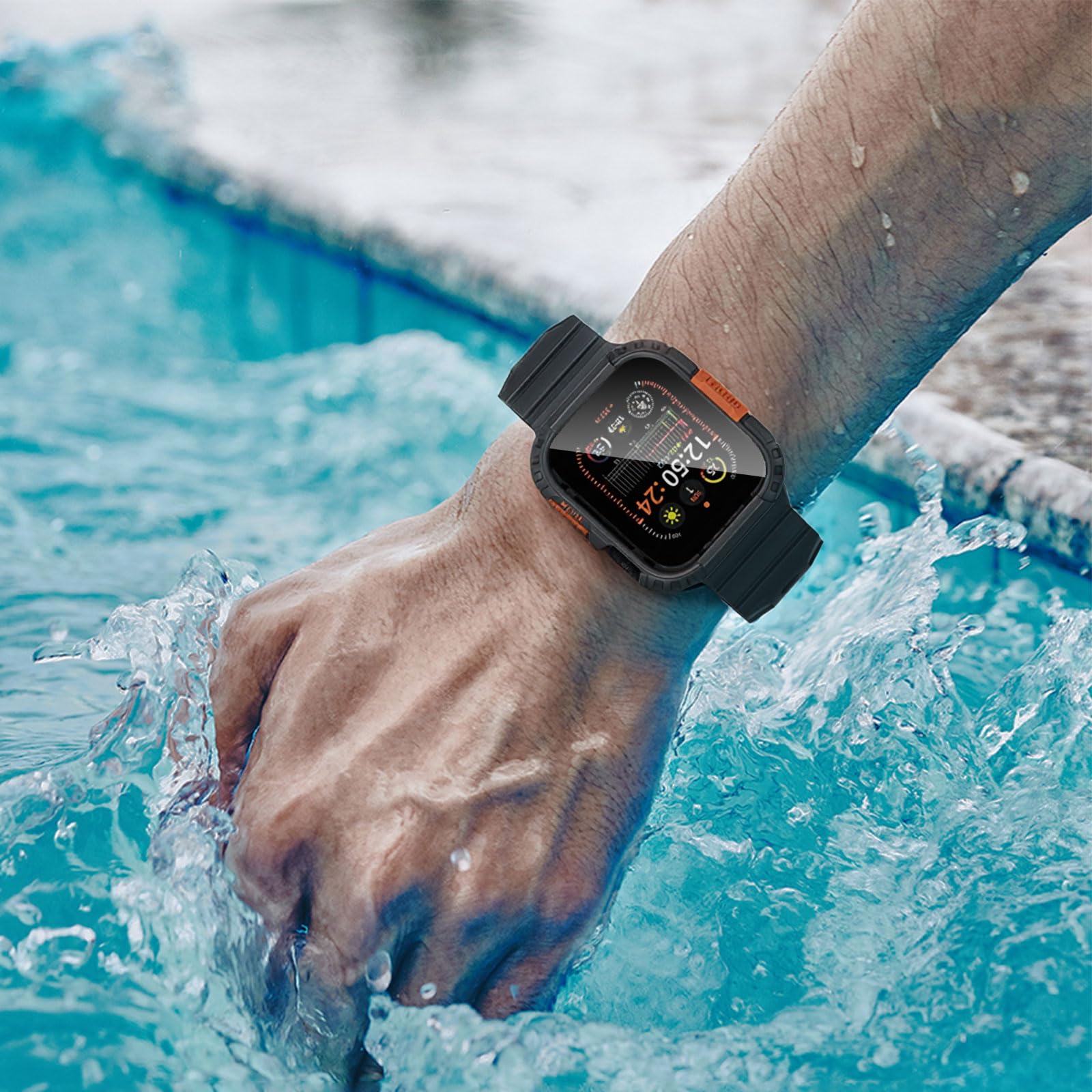 Custodia impermeabile robusta per Apple Watch 49 mm Ultra 3/2/1 con pellicola protettiva in vetro temperato, cover protettiva per iWatch 49 mm Starlight