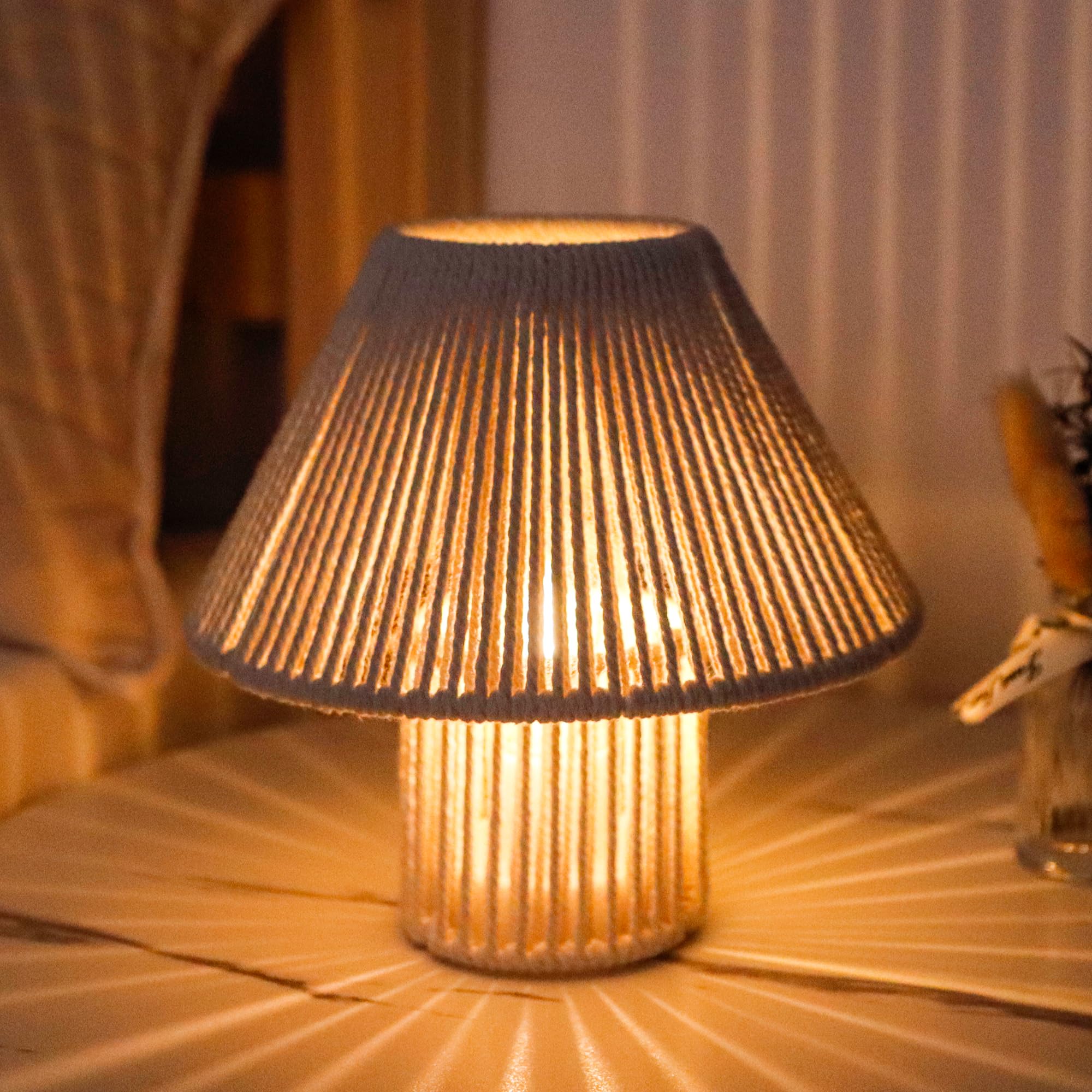 TRIROCKS Geflochtene Baumwollschnur LED Tischlampe ohne Kabel 2er Set, 18 cm hoch, batteriebetriebene Schreibtischlampe, Boho-Nachttischlampen für Wohnzimmer, Schlafzimmer, Hochzeiten, Patio