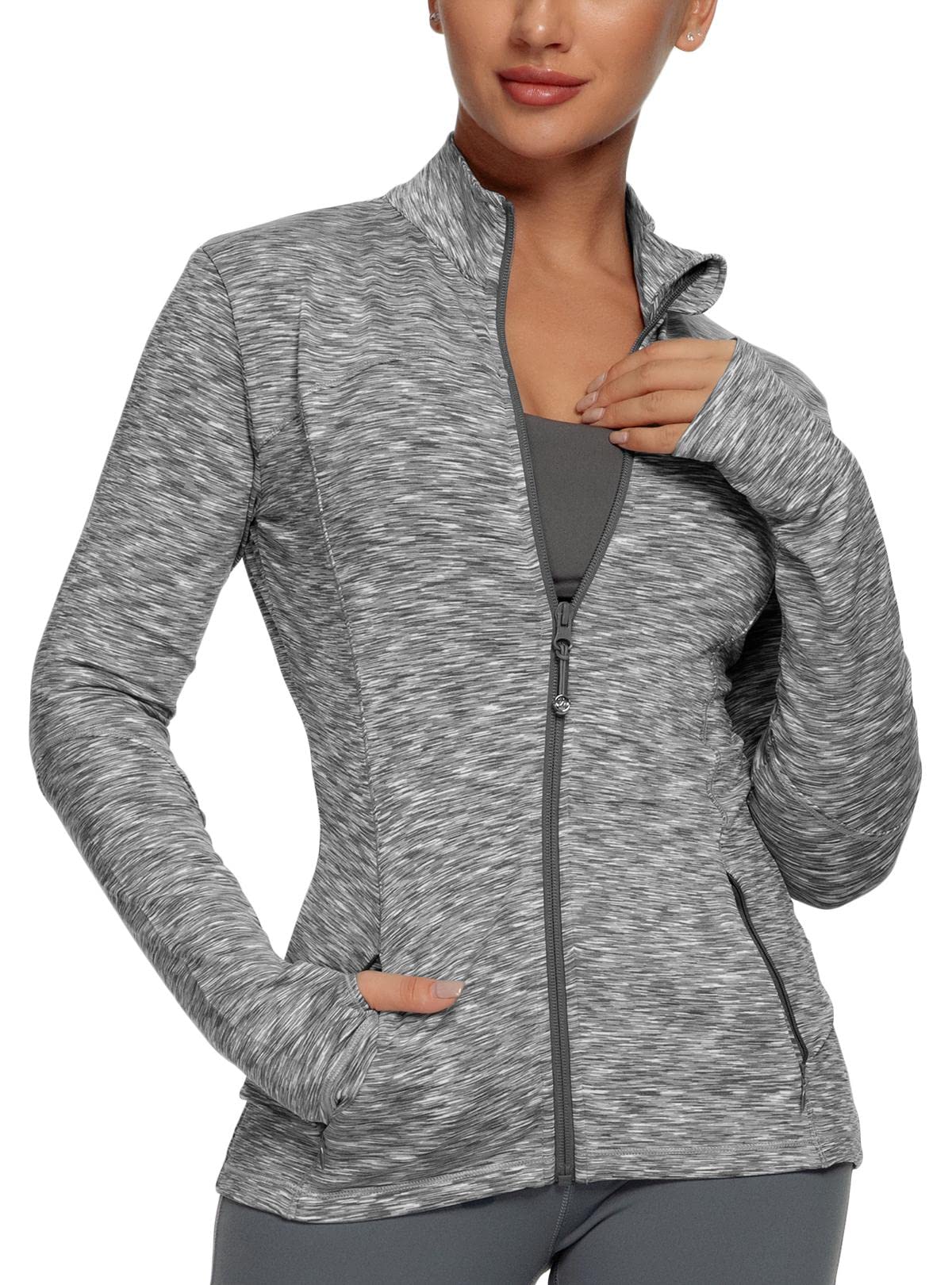 QUEENIEKEWomens Sports Jacket Turtleneck Slim Fit Full-Zip Running Top 80927
