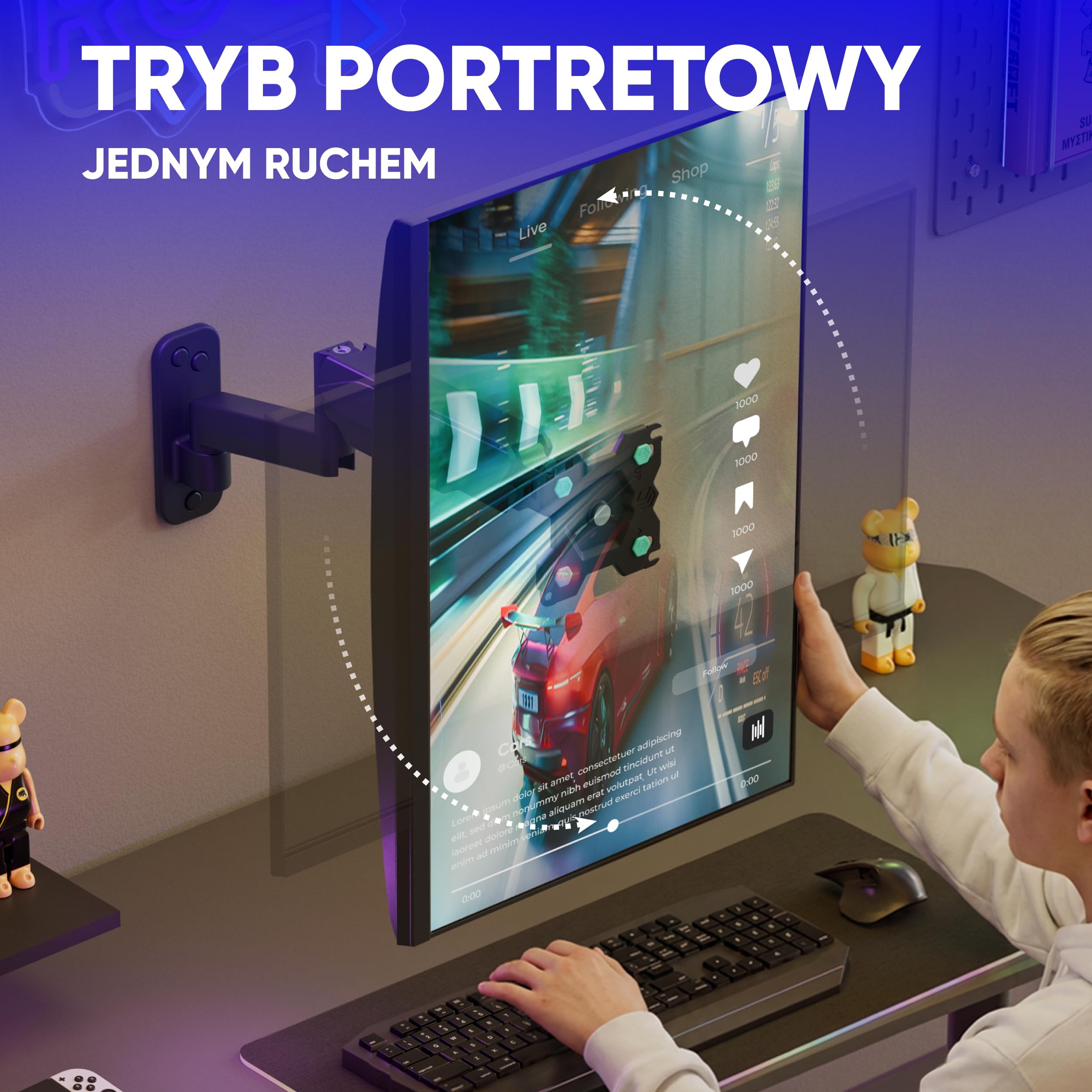 ONKRON Uchwyt monitora i telewizora ściennego (obrotowy, przechylany, rozszerzalny) Ramię monitora ściennego do ekranów 13-32 cali z wiosną gazową VESA 75 x 75-100 x 100 mm i waga maks. 8 kg - G150