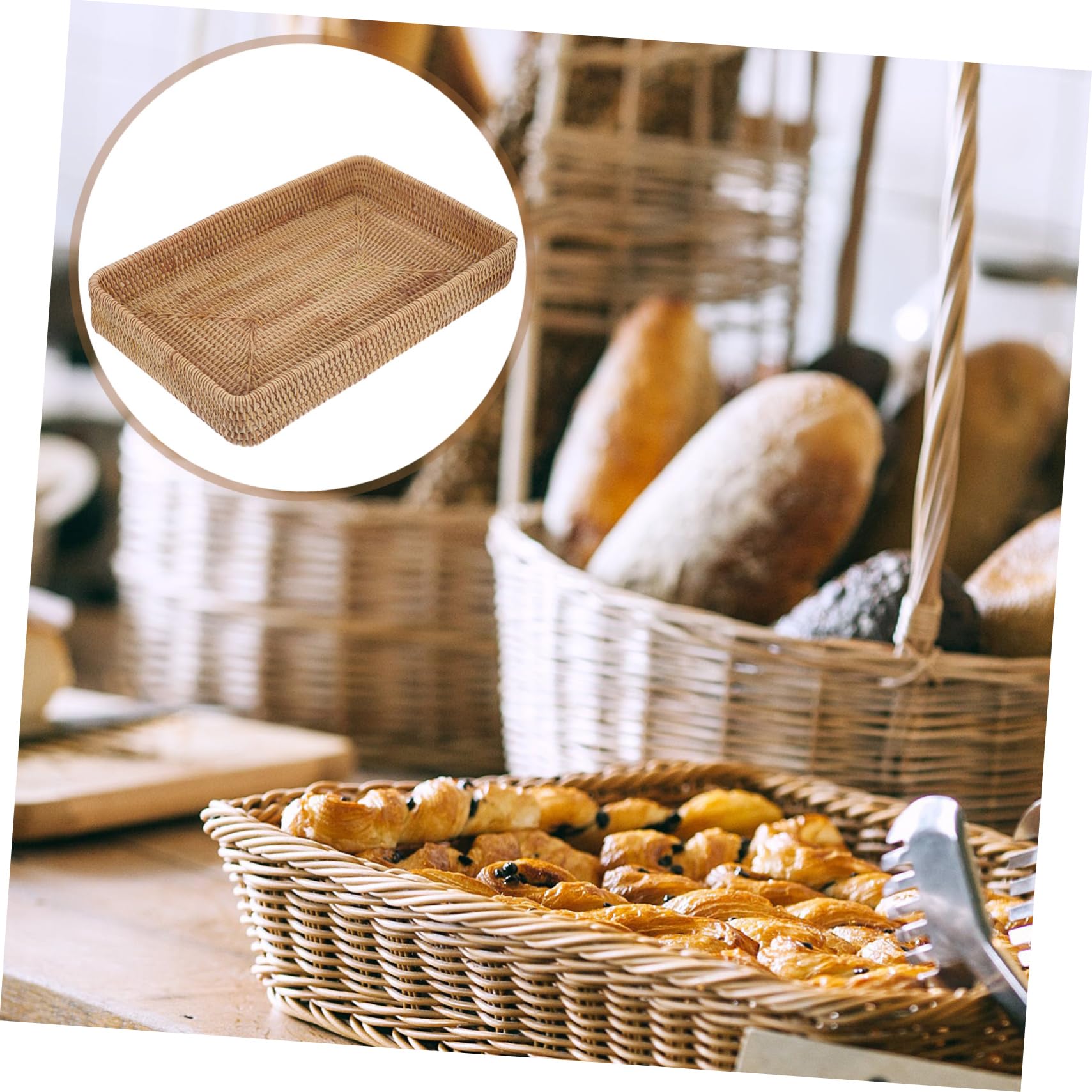 Bandeja Rectangular de Ratán Tejida, Estilo Bohemio